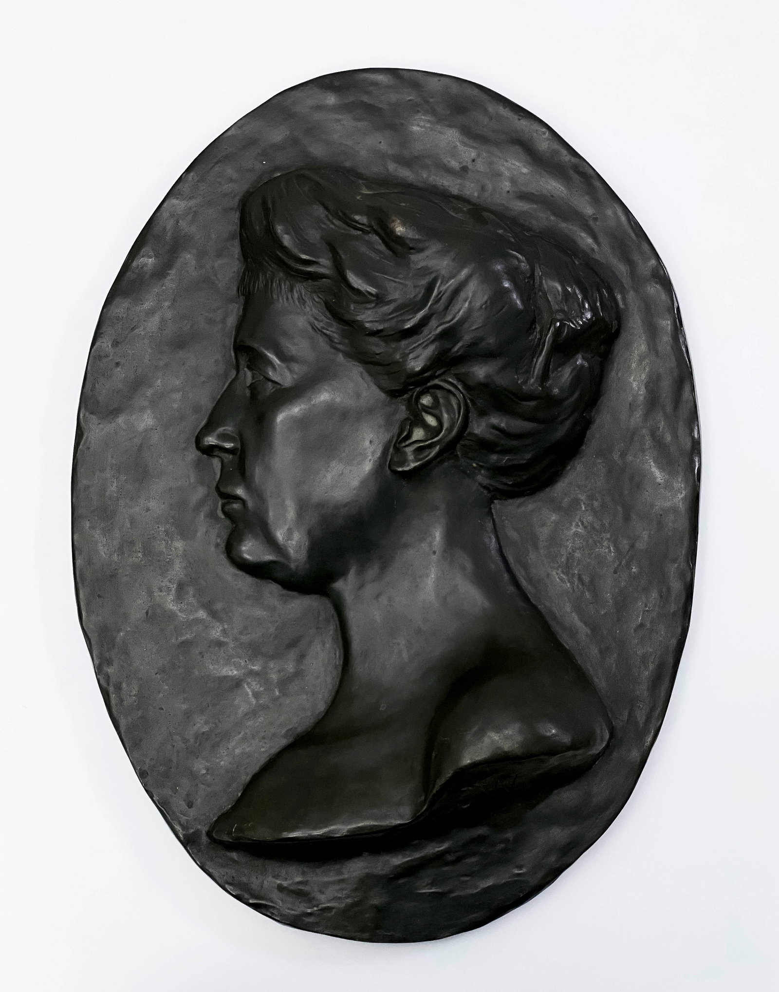 Unknown Artist - Bronze Relief, Woman in Profile: Lot 183 Unknown Artist (XX/XXI) Bronze Relief, Woman in Profile foundry stamp Van Aerschot Bruxelles to edge incised JW 20 x 14 1/4 x 3 inches Provenance: Purchased from the Estate of Maurice Kanbar