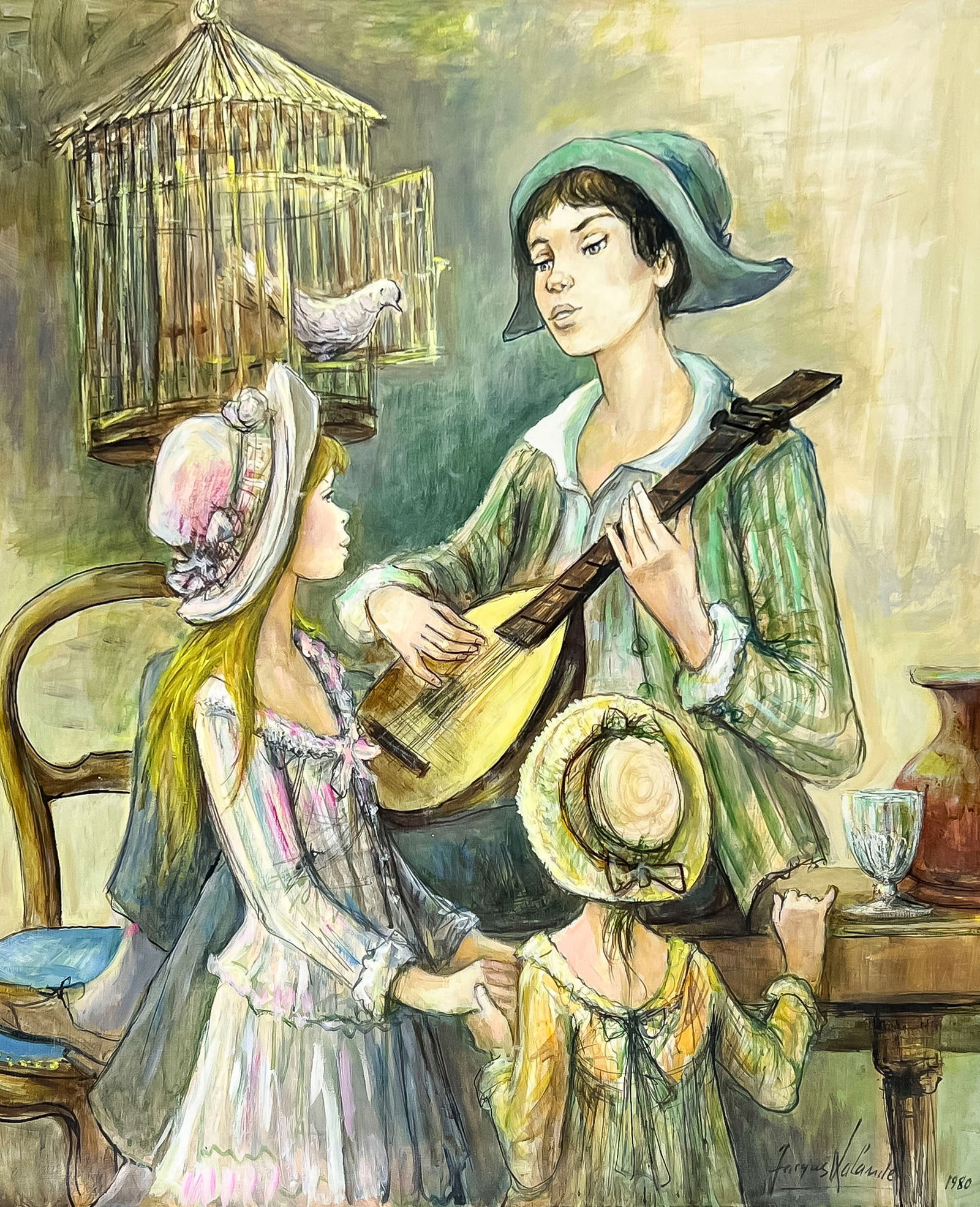 Jacques Lalande - Untitled (Figures with Bird and Instrument) (1 of 3)