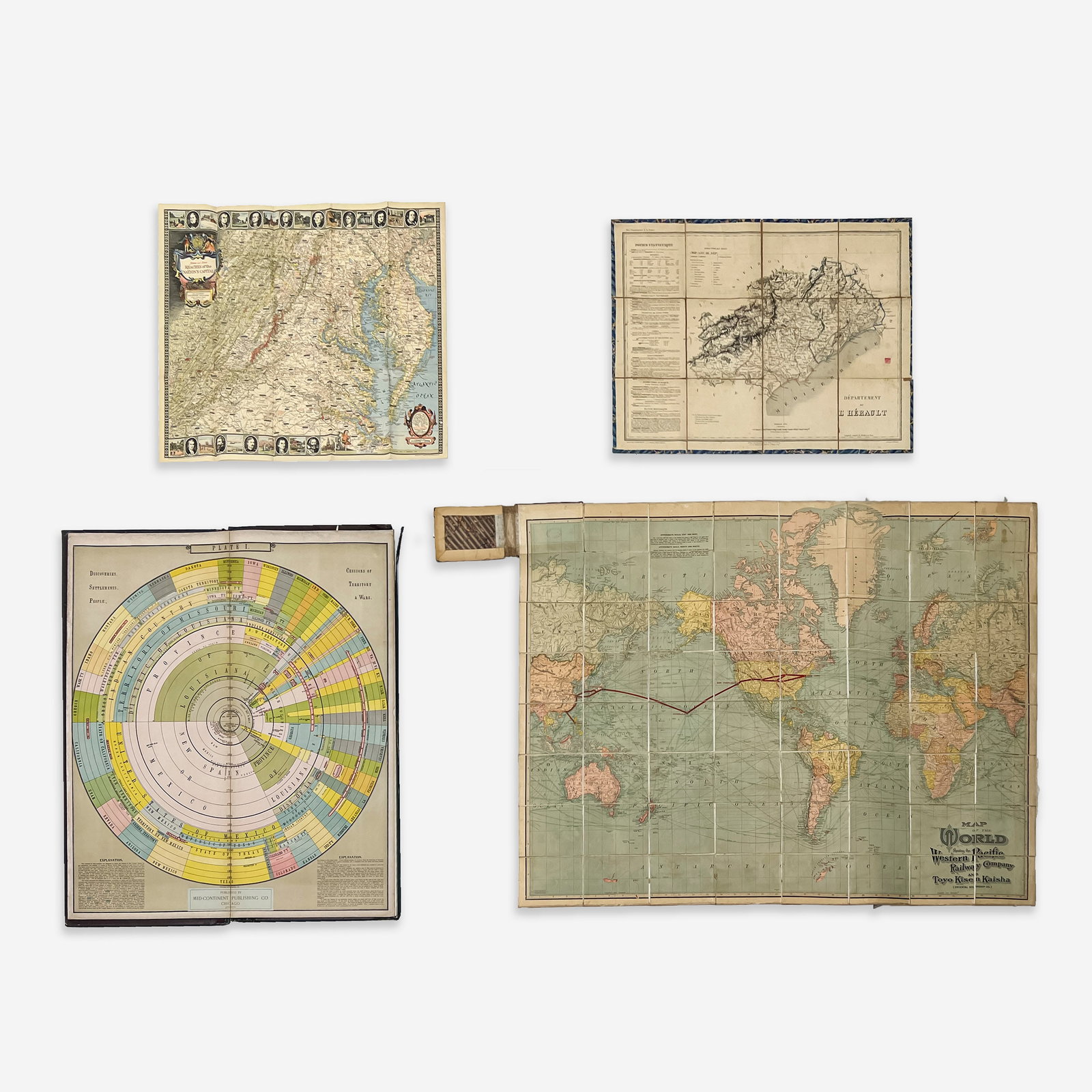 Maps of the World, France, Washington D.C., and Historical Portfolio of the United States, Group of (1 of 7)