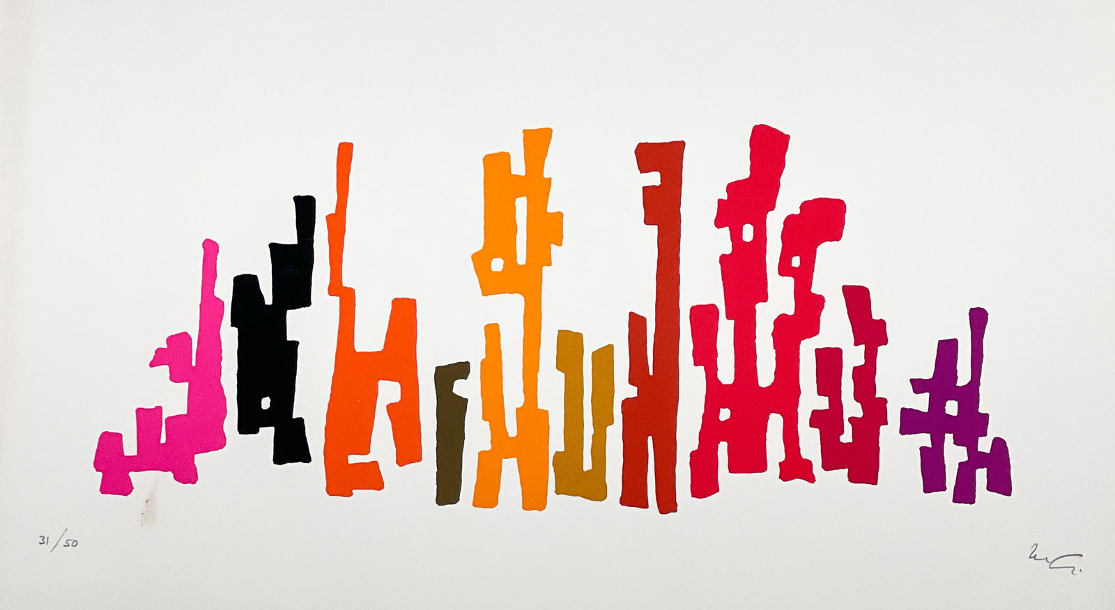 Mathias Goeritz - Untitled (Forms in Red and Purple): Lot 124 Mathias Goeritz Mexican (1915-1990) Untitled (Forms in Red and Purple) serigraph signed lower right, editioned 31/50 sheet: 12 3/4 x 22 1/2 inches unframed Provenance: The Graciela Kartofel Co