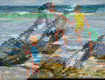 Dorothea Sharp - On the Beach: Lot 35 Dorothea Sharp British (1873-1955) On the Beach oil on canvas signed lower left 14 x 18 inches frame dimensions: 17 1/4 x 21 1/4 x 1 3/4 inches, wood frame Provenance: From a collection at The
