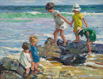 Dorothea Sharp - On the Beach: Lot 35 Dorothea Sharp British (1873-1955) On the Beach oil on canvas signed lower left 14 x 18 inches frame dimensions: 17 1/4 x 21 1/4 x 1 3/4 inches, wood frame Provenance: From a collection at The