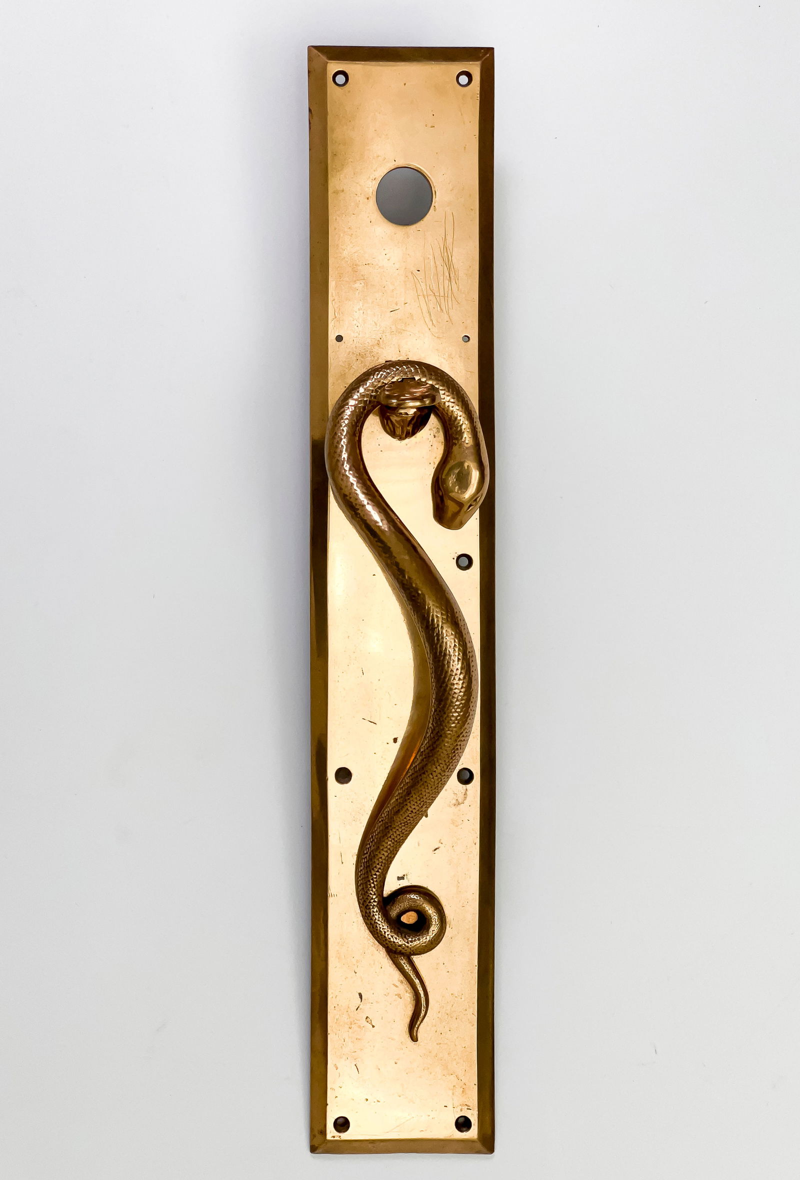 Gilt Bronze Snake Entry Pull: Lot 41 Gilt Bronze Snake Entry Pull single side, with thumb latch 23 1/2 x 4 x 4 inches Additional Information: re-offer due to unresponsive bidder Provenance: From a Private New York Collection