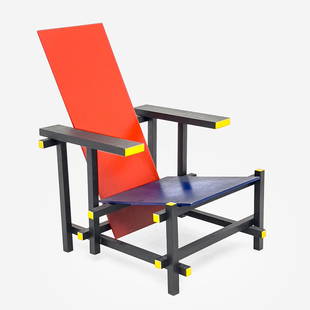 after Gerrit Rietveld's 'Red and Blue' Armchair: Lot 113 after Gerrit Rietveld's 'Red and Blue' Armchair after Gerrit Rietveld's a 'Red and Blue' Armchair black, yellow, blue and red lacquered wood 33 1/2 x 26 x 26 inches seat height: 12 3/4 inches