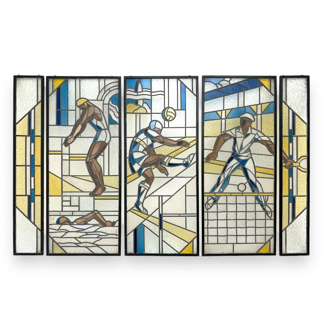 Monumental Art Deco Athletic Mural in 5 Stained Glass Panels (1 of 4)