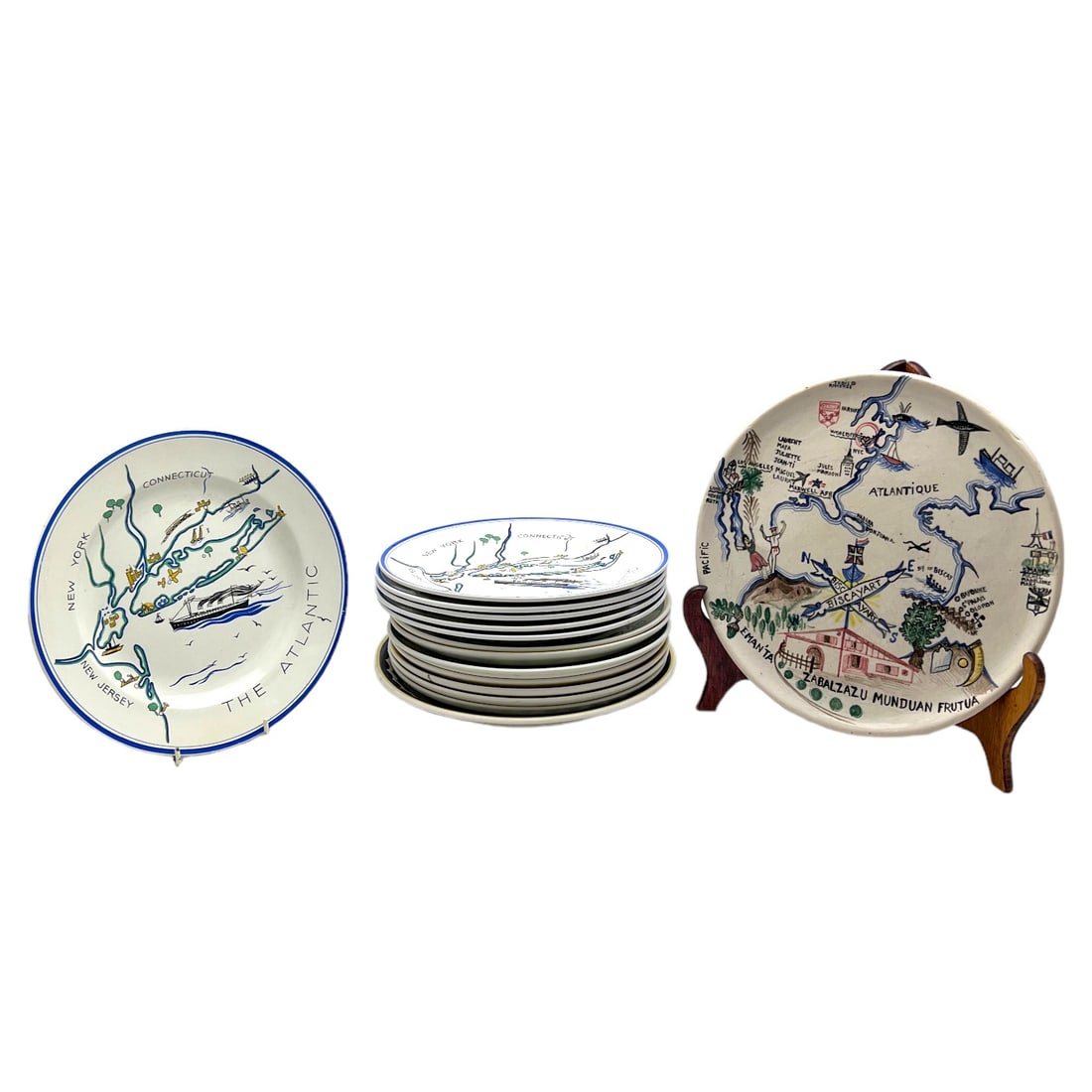 Nautical Plates and Chargers, Group of 15: Lot 164 Nautical Plates and Chargers, Group of 15 comrpising one charger by Edouard Cazaux, signed to underside eight Poole Pottery Plates, with designs drawn by Arthur Bradbury and painted by Gwen H