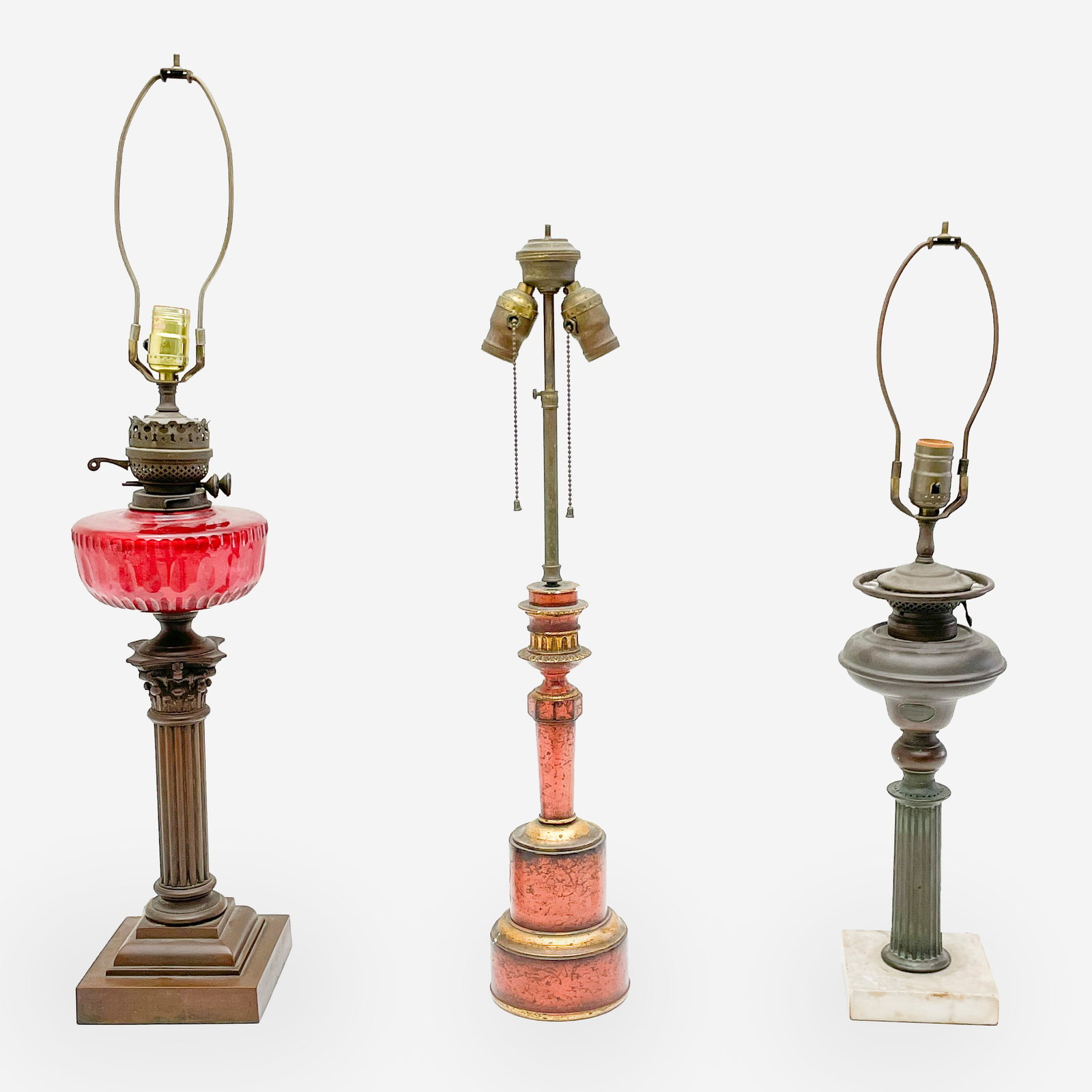 Electrified Oil Lamps, Group of 3 (1 of 3)