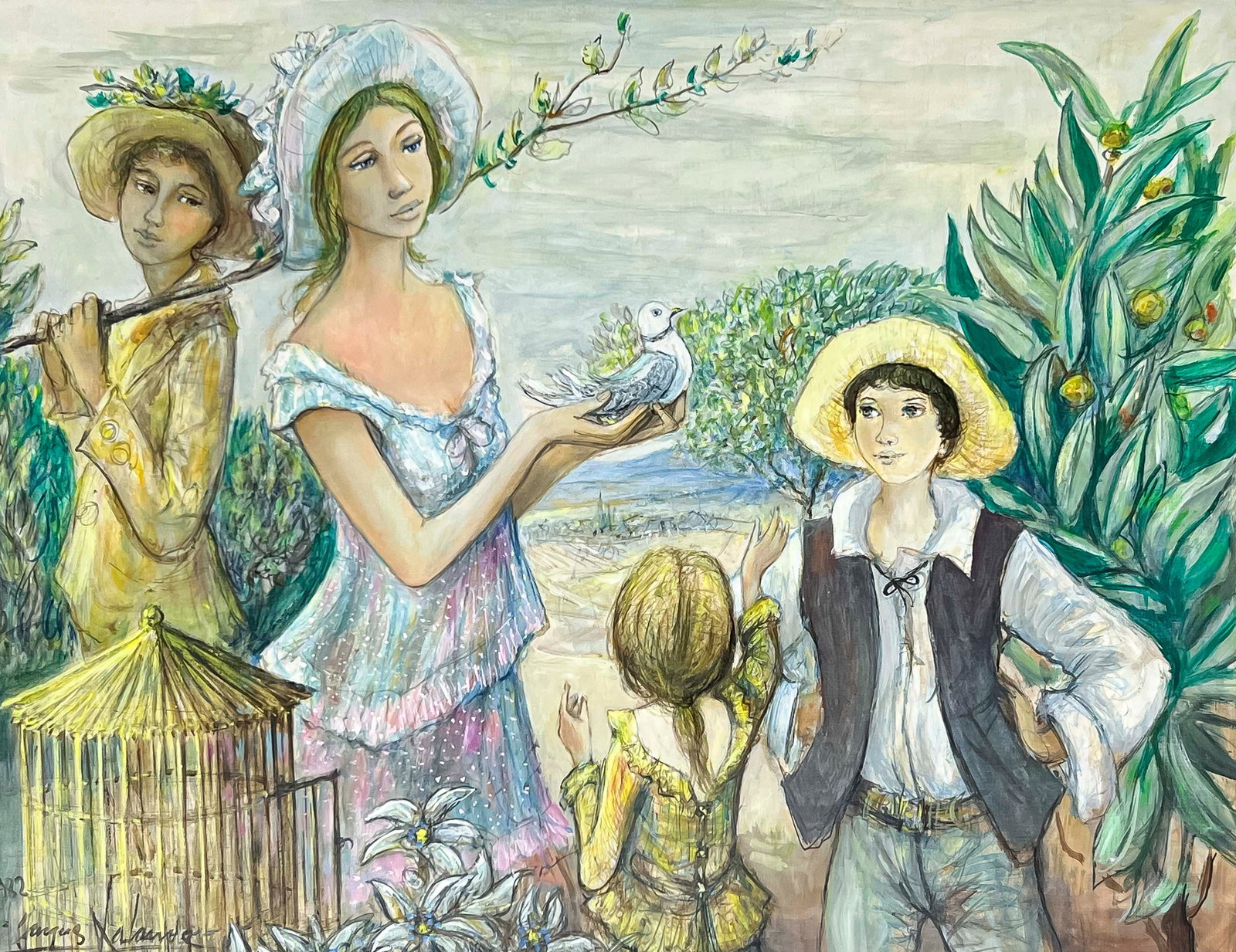 Jacques Lalande - Untitled (Figures with Bird) (1 of 3)