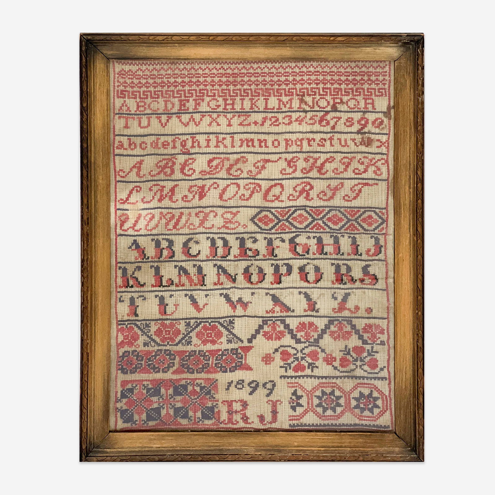 American Sampler: Lot 326 American Sampler 21 1/2 x 17 inches frame dimensions: 22 1/2 x 17 x 3/4 inches, wood frame with glazing Provenance: From the Estate of Tomasso Lepore, partner of City Architect Albert Bela Ba