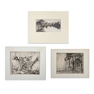 Donald Shaw MacLaughlan - River Song #1 / The Salute / Untitled (Mountain Valley) (3 Works): Lot 347 Donald Shaw MacLaughlan Canadian/American (1876-1938) River Song #1 / The Salute / Untitled (Mountain Valley) (3 Works) (1918/1926/1908) etching each signed plate (largest): 11 x 14 1/4 inches