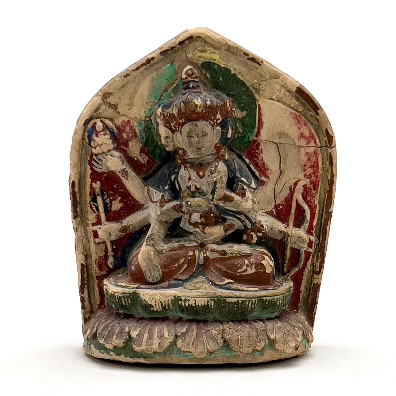Tibetan - Buddhist Votive Sculpture: Lot 39 Tibetan Buddhist Votive Sculpture ceramic, paint 4 x 3 1/4 x 1 1/4 inches Provenance: Property from the Estate of Rosa and Aaron Esman
