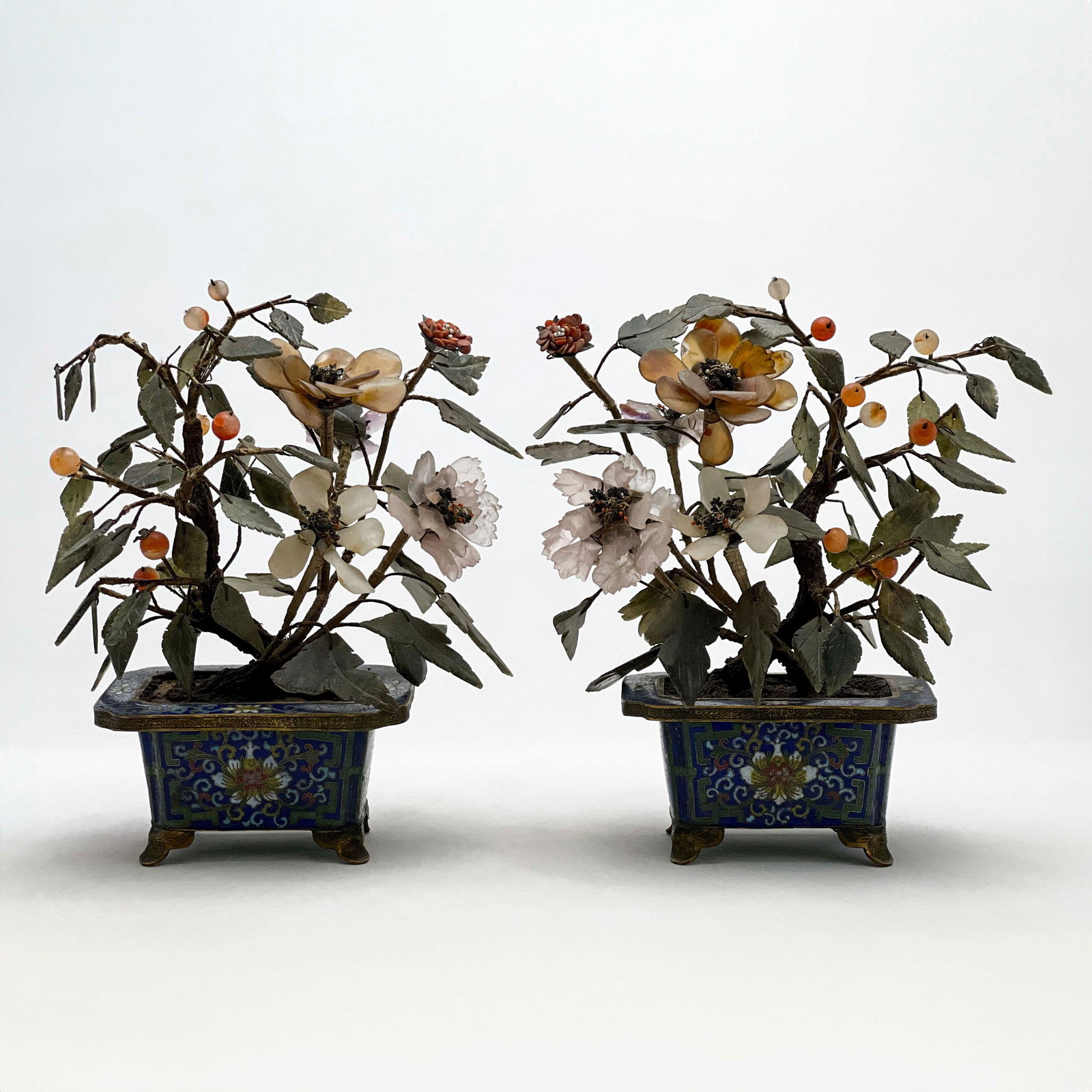Chinese - Jade Tree in Cloisonné Flower Pot, Pair (1 of 5)