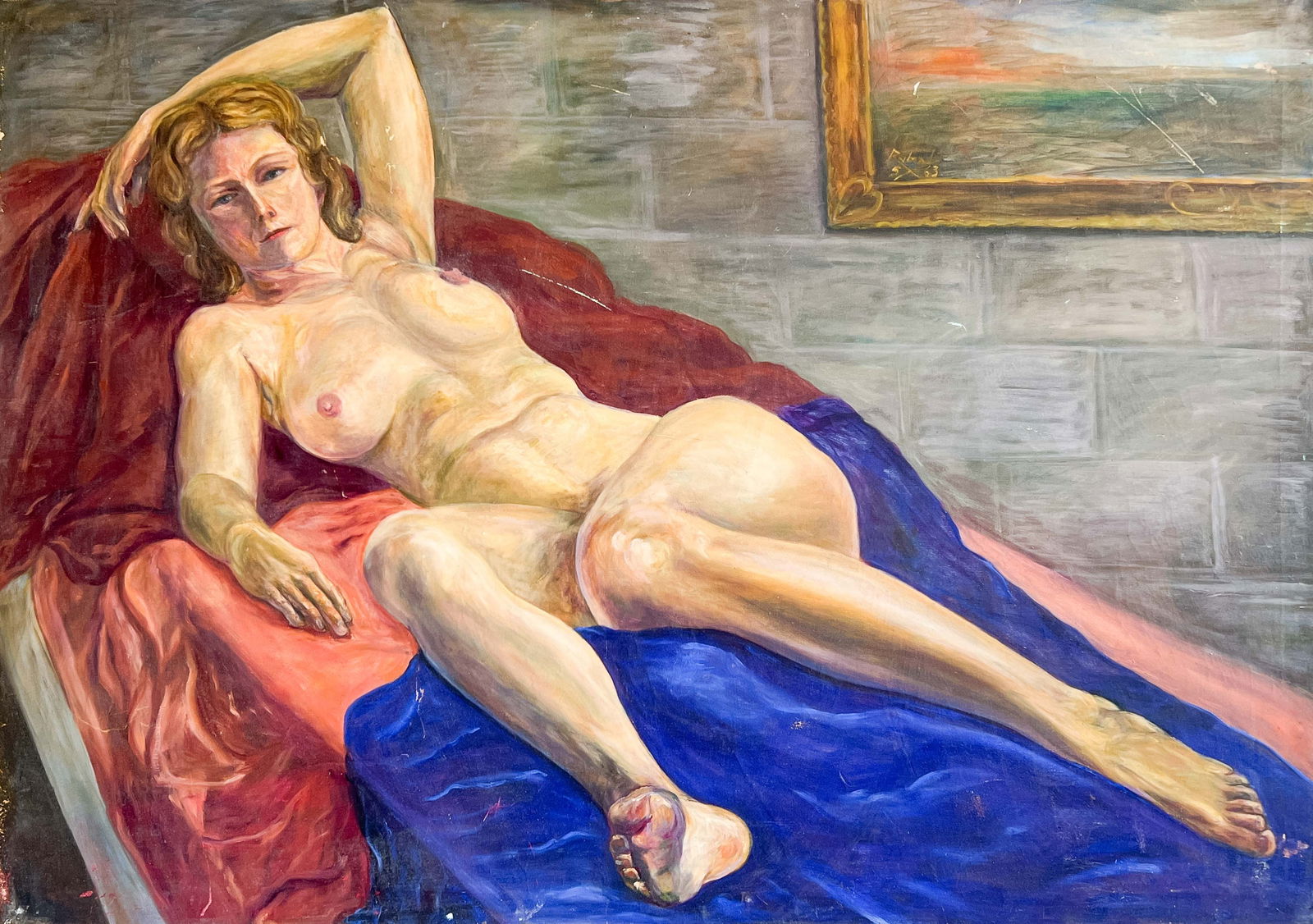 Artist Unknown - Reclining Nude: Lot 127 Artist Unknown (XIX/XX) Reclining Nude (1963) oil on canvas signed upper right and verso, possibly 'Rubal' 40 x 56 inches unframed Provenance: From the Estate of Robert Schiffman