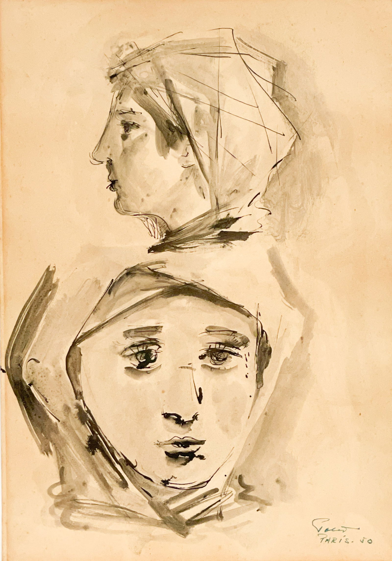 Héctor Poleo - Two Studies of Women: Lot 130 Héctor Poleo Venezuela (1918-1989) Two Studies of Women (1950) ink and wash on paper signed lower right 13 3/4 x 9 3/4 inches frame dimensions: 28 x 24 x 3 inches,,gilded gesso frame Addi