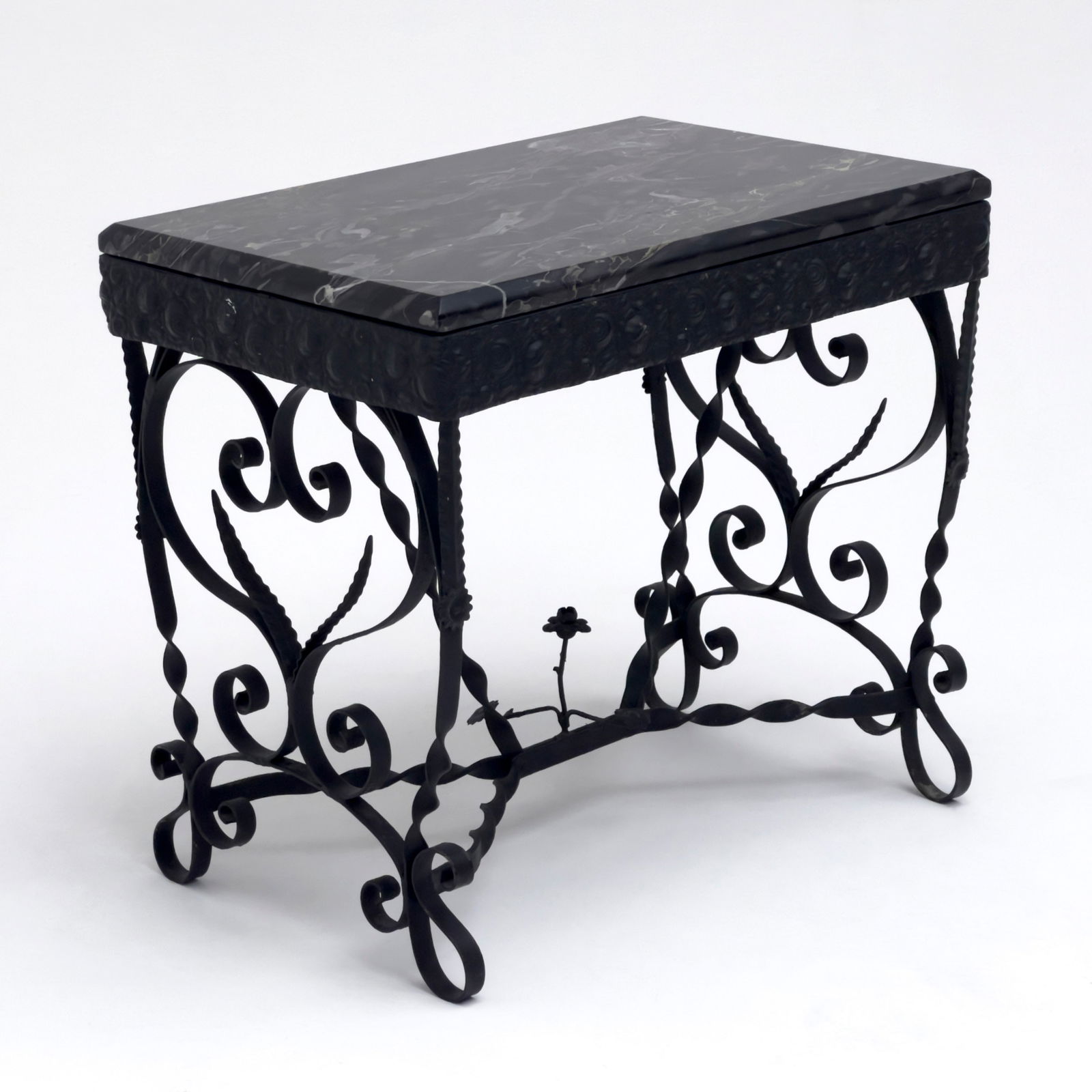 Art Deco Wrought Iron Hall Table, with Marble Top (1 of 5)