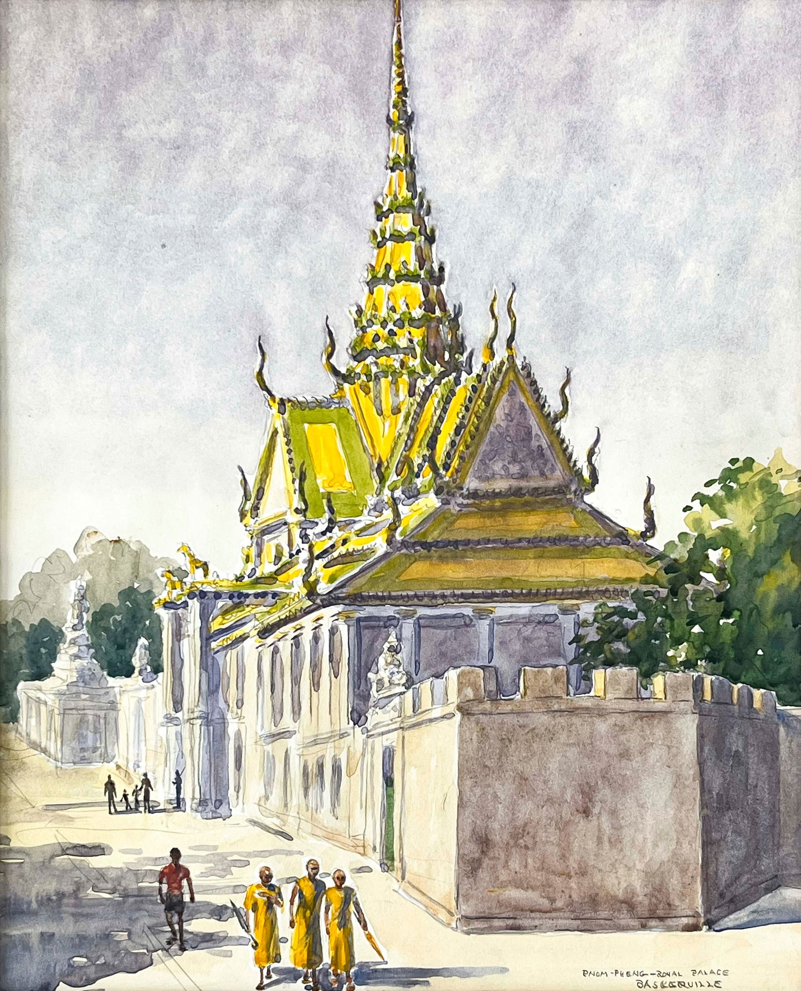 Charles Baskerville - Pnom Pheng- Royal Palace: Lot 138 Charles Baskerville American (1896-1994) Pnom Pheng- Royal Palace (1962) watercolor signed lower right sheet: 14 x 11 inches frame dimensions: 18 x 15 1/2 x 1 inches, wood frame with glazing P