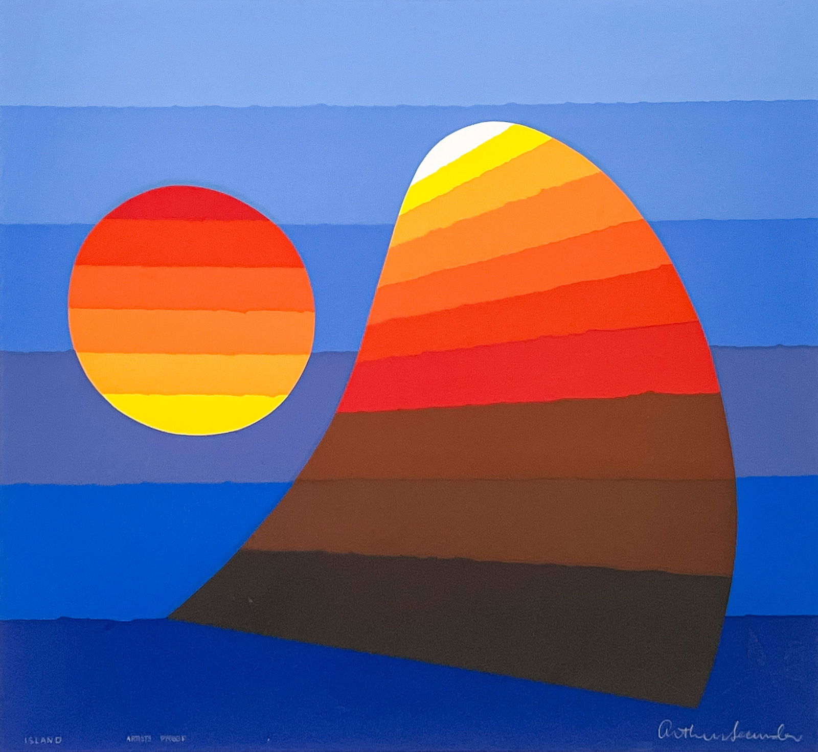 Arthur Secunda - Island: Lot 86 Arthur Secunda American (1927-2022) Island silkscreen on paper signed lower right, AP sight: 27 x 27 1/4 inches frame dimensions: 32 1/4 x 32 1/4 x 1 1/4, metal frame with acrylic glazing Prov