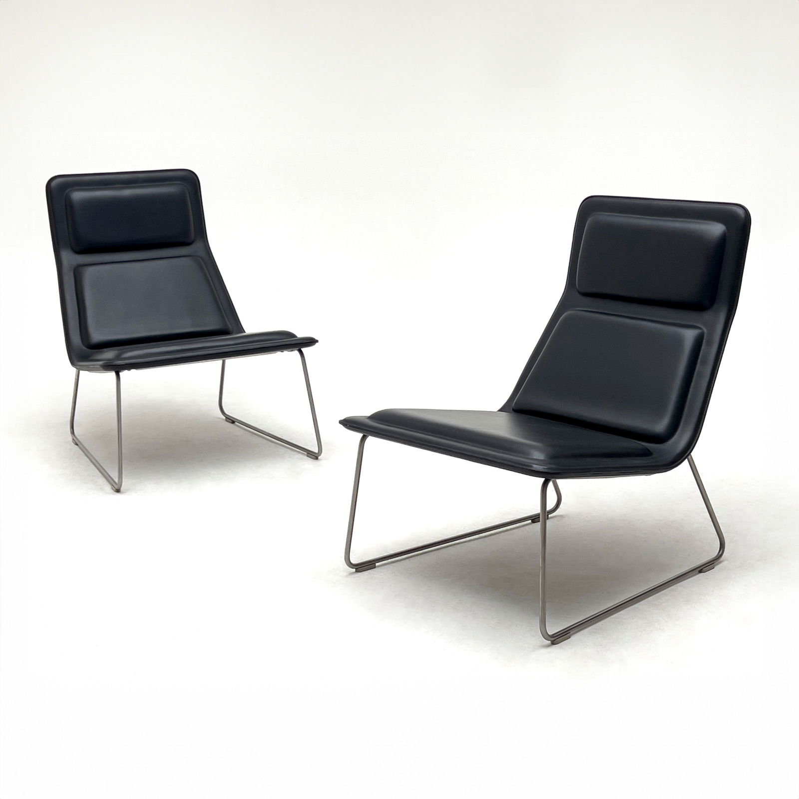 Jasper Morrison - Low Pad Chairs, Pair: Lot 7 Jasper Morrison English (b. 1959) Low Pad Chairs, Pair (c. 1999) leather, chrome-plated metal for Cappellini, Milan with label for Cappellini each: 30 × 23¾ × 27 inches Provenance: From