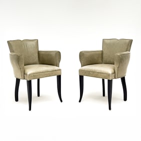 Contemporary Leather Bergeres, Pair