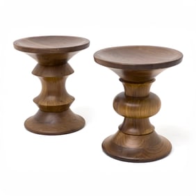 Charles and Ray Eames - Time Life Building Turned Wood Stools, Near Pair