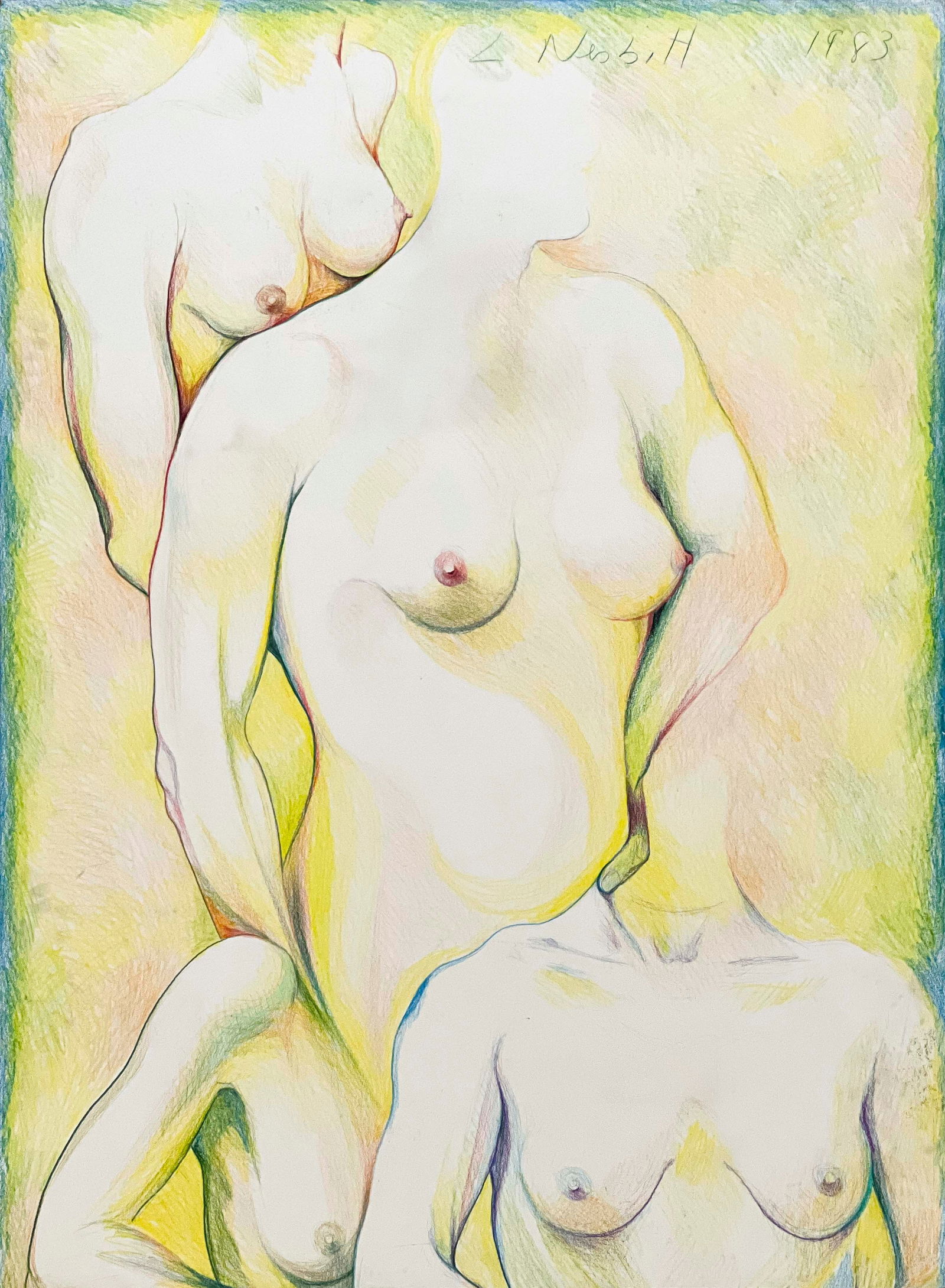 Lowell Nesbitt - Untitled (nude torsos): Lot 10 Lowell Nesbitt American (1933-1993) Untitled (nude torsos) (1983) colored pencil on Bainbridge illustration board signed upper center 53 3/4 x 39 7/8 inches unframed Provenance: From the Estate