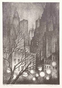 Mark Freeman - The City Sleeps: Lot 67 Mark Freeman American (1908-2003) The City Sleeps lithograph signed lower right, A/P plate: 17˝ x 11˝ inches frame dimensions: 25˝ x 19˝ x 1 inches, wood frame with glazing