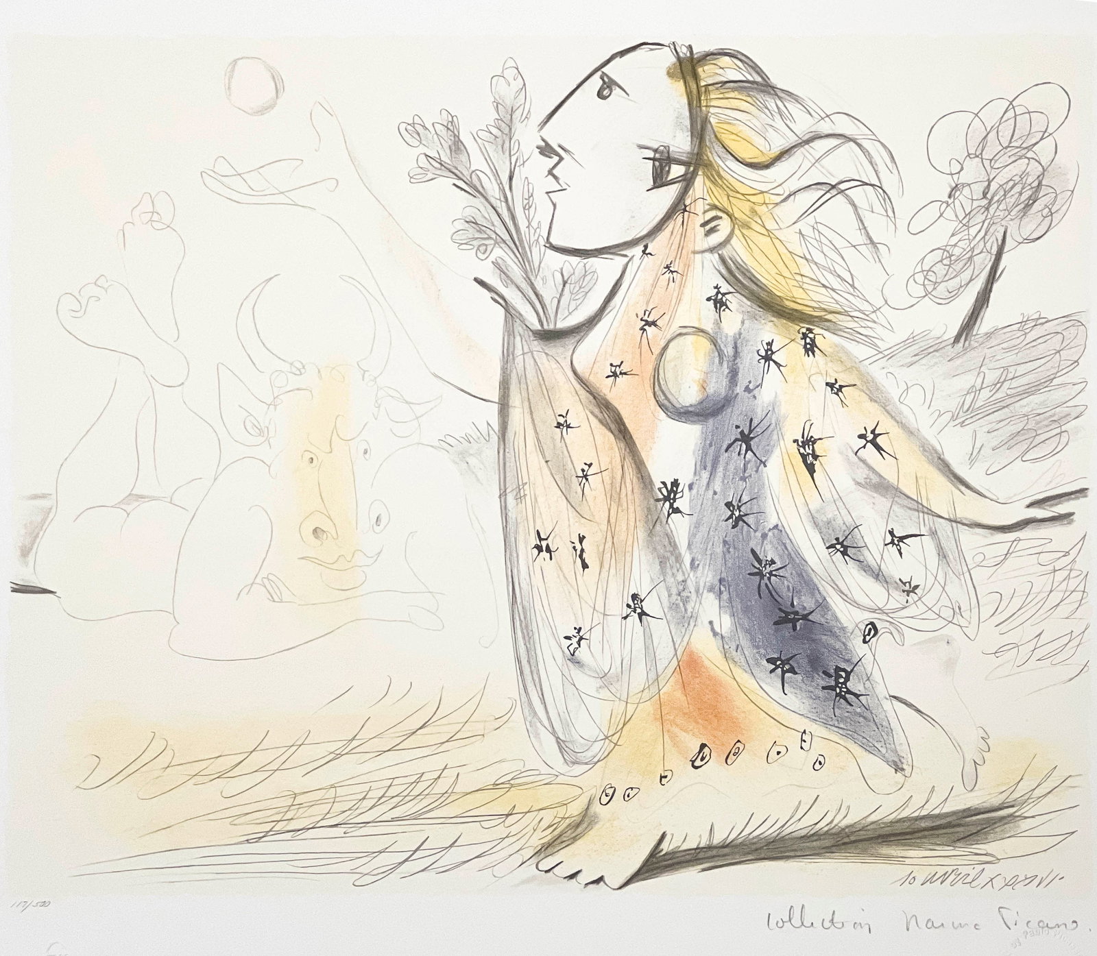 after Pablo Picasso - Minotuare Et Femme: Lot 85 after Pablo Picasso Spanish (1881-1973) Minotuare Et Femme lithograph hand signed by Marina Picasso with an embossed line stamp lower right, editioned 117/500 18 x 23 inches unframed Provenance