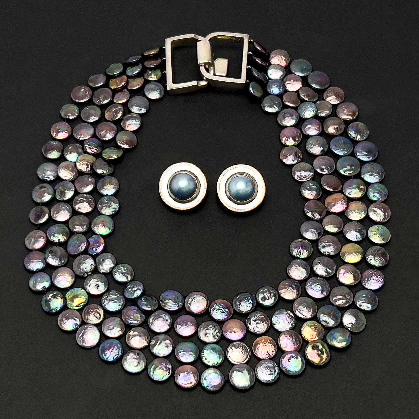 Patricia Von Musulin - Four Strand Keshi Coin Pearl Necklace and  Pair of Pearl Clip on Earrings (1 of 5)