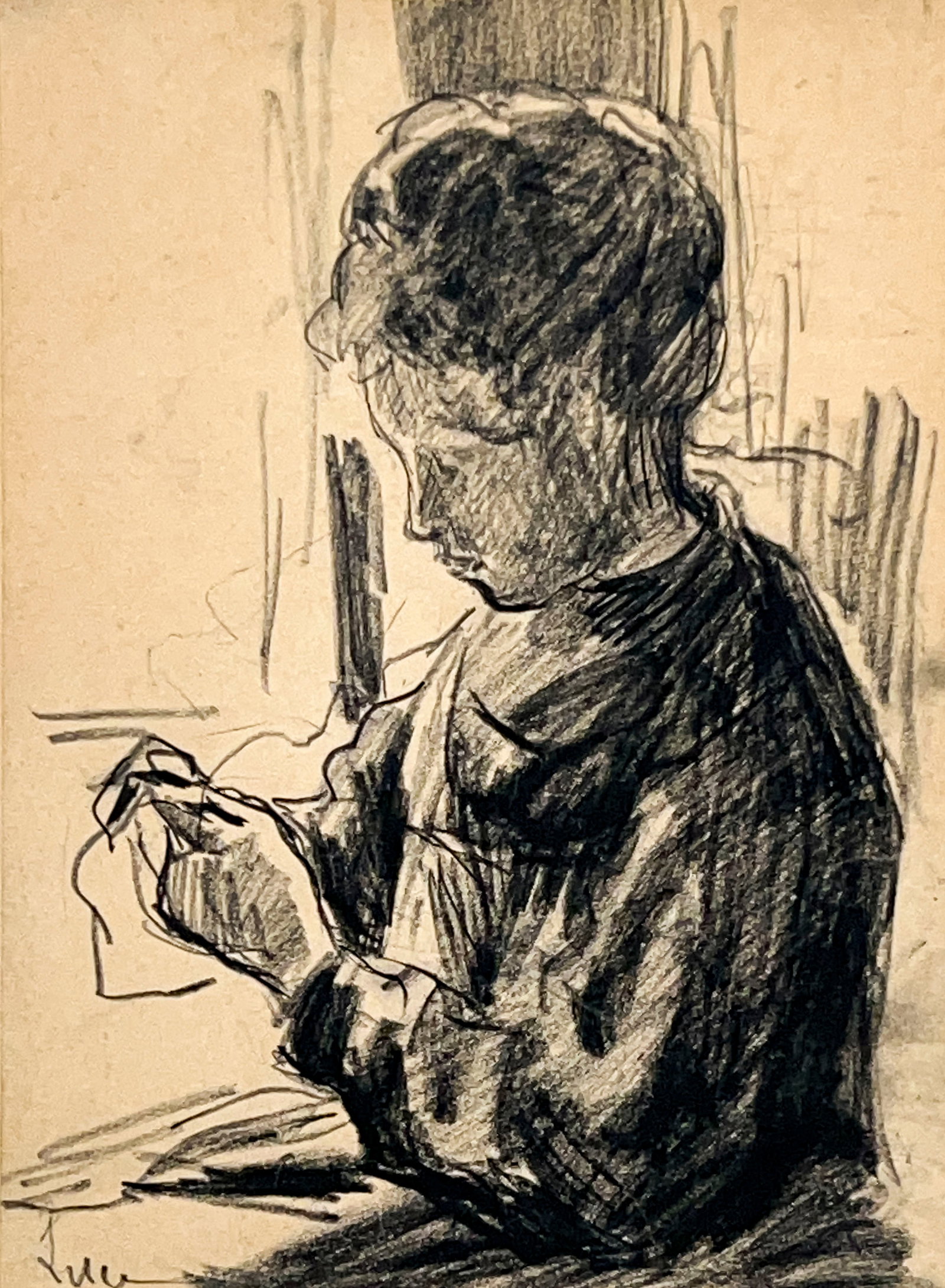 Maximilien Luce - Untitled (Portrait of Woman at Window): Lot 29 Maximilien Luce French (1858-1941) Untitled (Portrait of Woman at Window) charcoal on paper drawing signed lower left, mount signed lower right sheet: 7 5/8 x 5 1/2 inches frame dimensions: 13