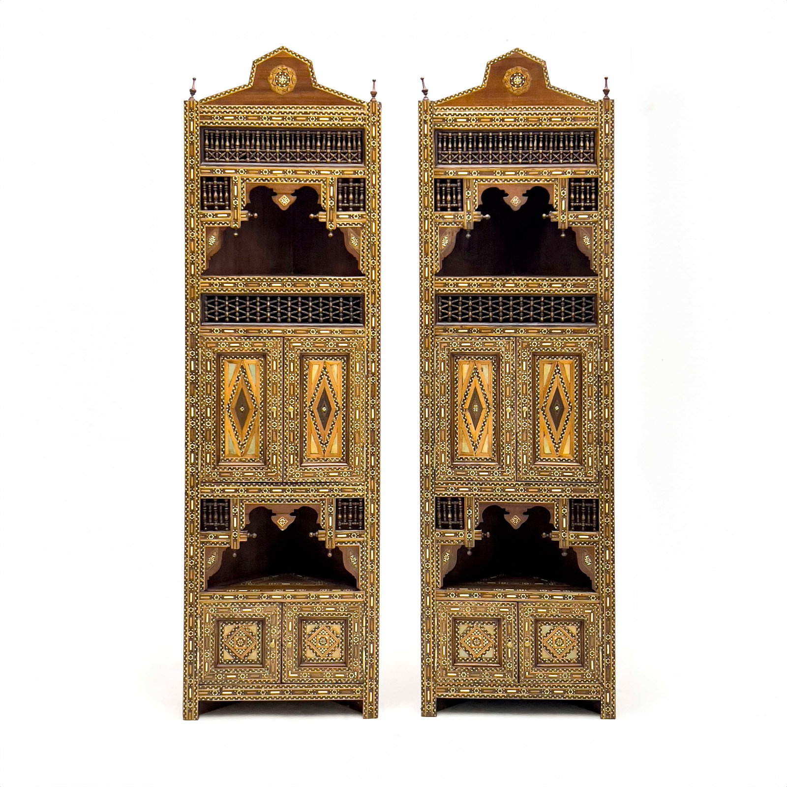 Moorish Style Inlaid Corner Cabinets, Pair (1 of 6)
