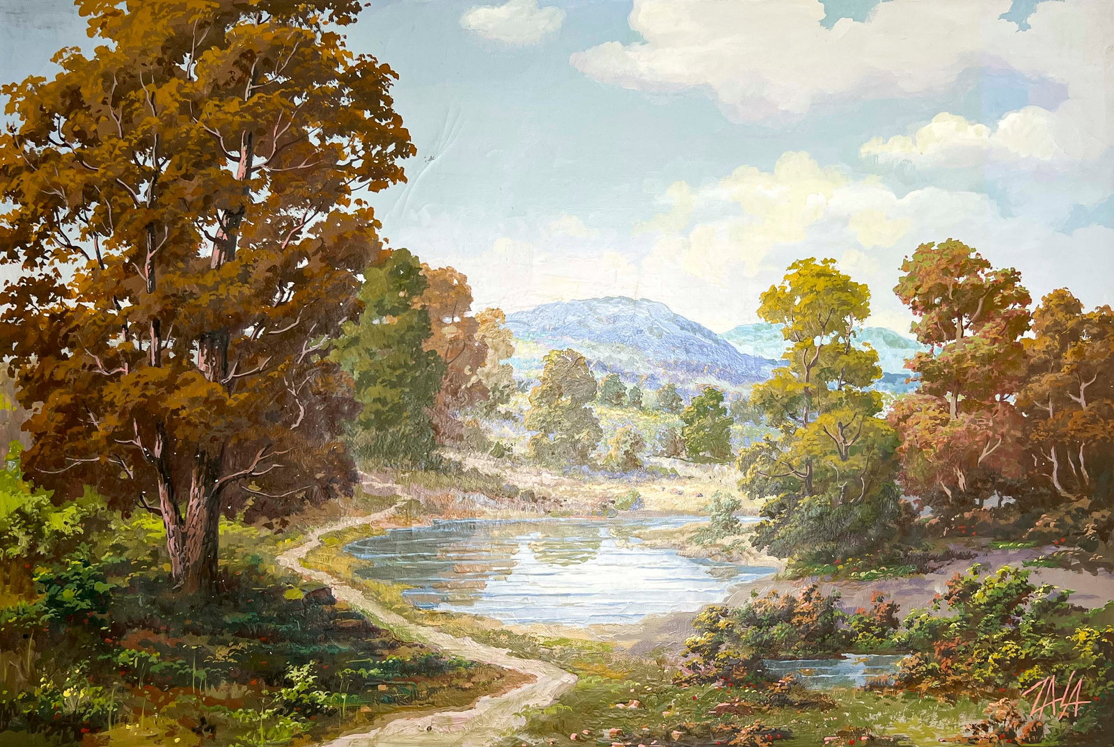 György Zala - Untitled Painting (Lake Landscape): Lot 150 György Zala Hungarian (1858-1937) Untitled Painting (Lake Landscape) oil on canvas (unstretched) signed lower right 24 x 36 inches unframed Provenance: Purchased from Arnot Gallery