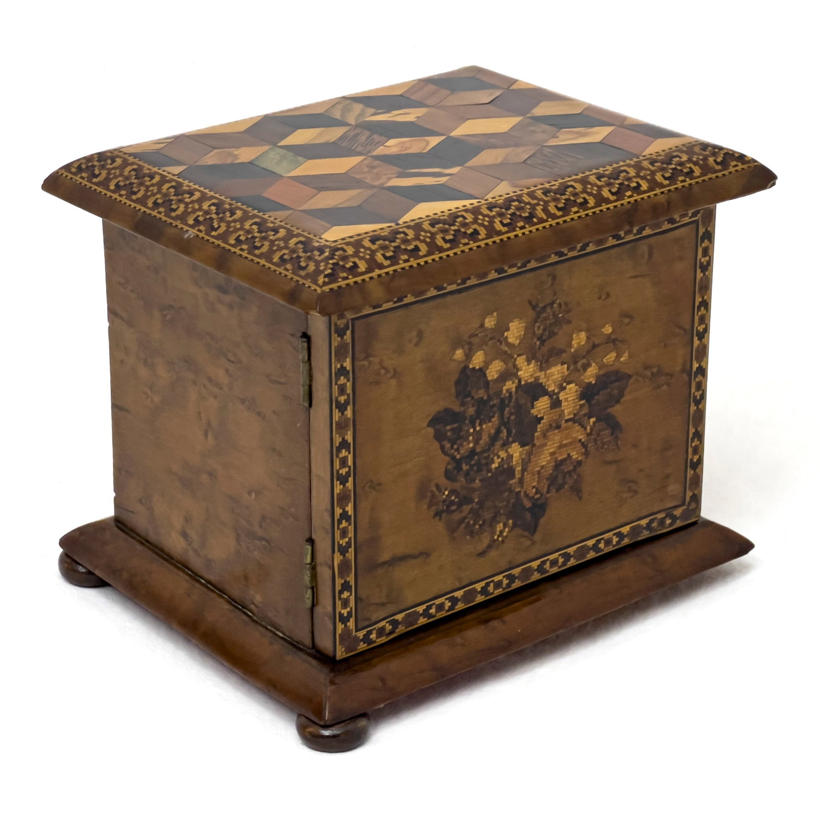 Smith & Watson - Tunbridge Ware Box: Lot 75 Smith & Watson English Manufacturer (Founded 1907) Tunbridge Ware Box wood marquetry marquetry wood Tunbridge Ware box, with single drawer with lock, opening to reveal three drawers, along wit