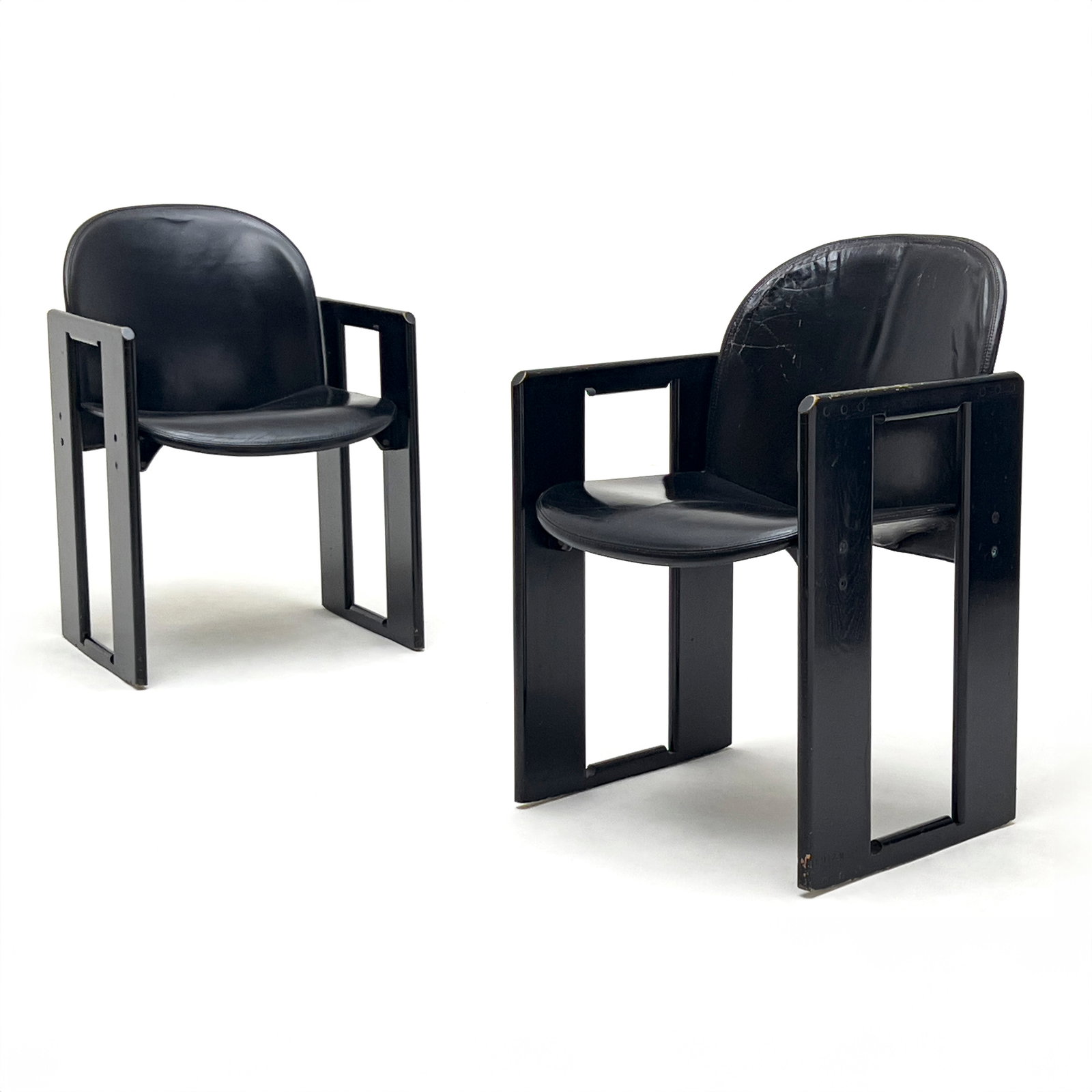 Afra & Tobia Scarpa - Dialogo Chairs, Pair: Lot 82 Afra & Tobia Scarpa Italian (20th Century) Dialogo Chairs, Pair lacquered wood, leather Designed for B&B Italia 30 1/2 x 20 1/2 x 20 inches seat height: 16 inches Provenance: From the Collectio