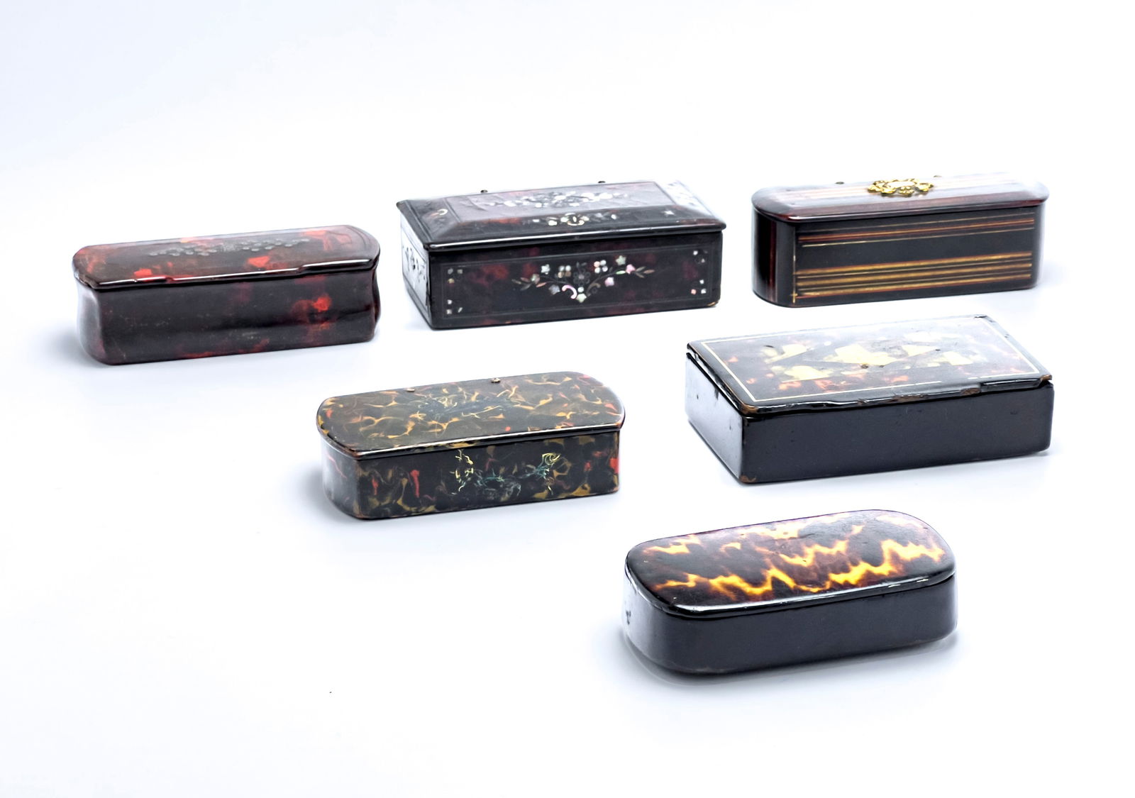 Antique Faux Tortoise Shell Snuff Boxes, Group of 6 (1 of 6)