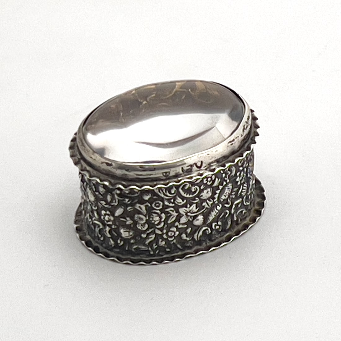 Sterling Snuff Box with Rock Crystal Cabochon in Lid (1 of 6)