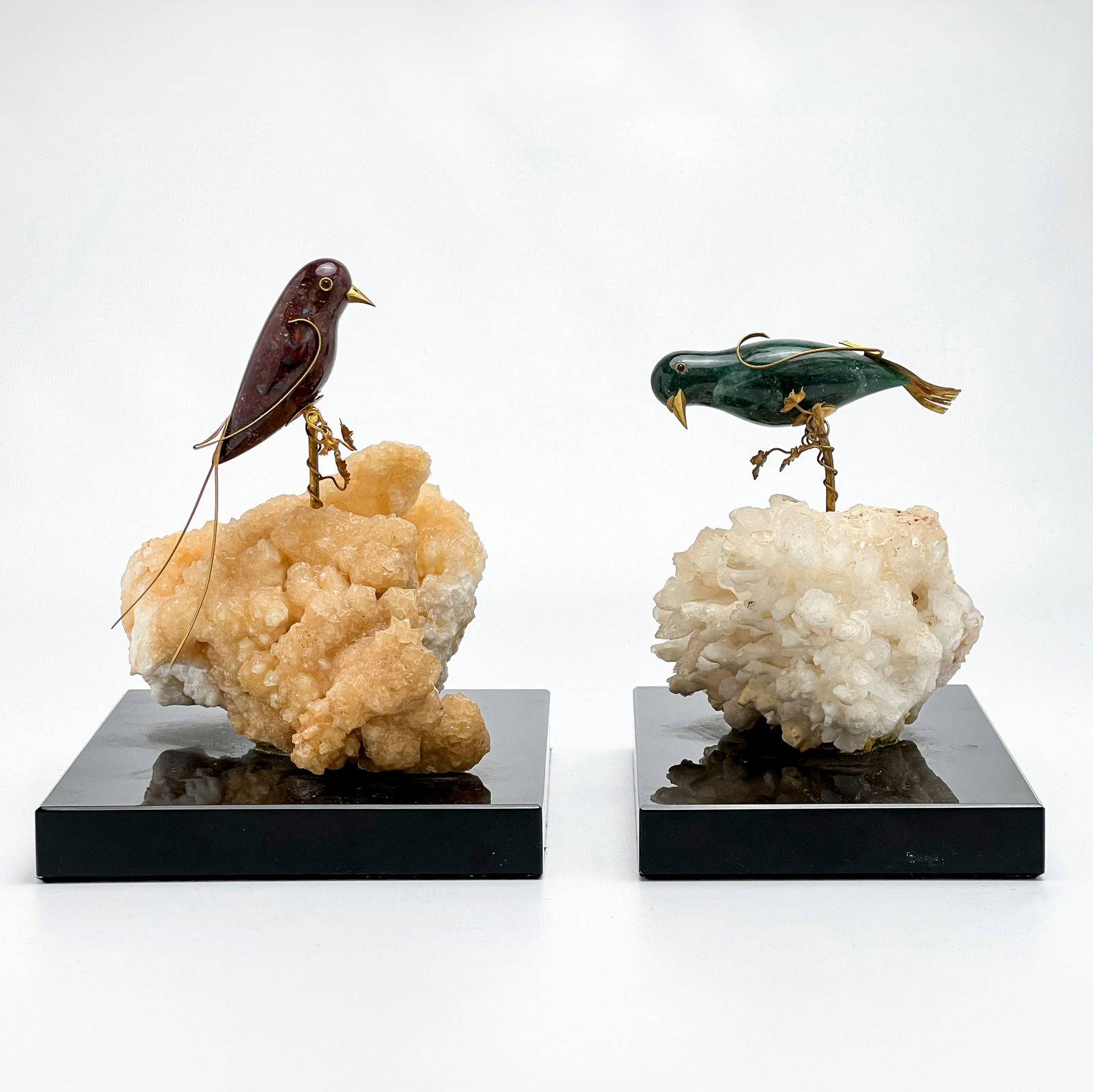 Mounted Stone Birds on Mineral Specimens (1 of 5)