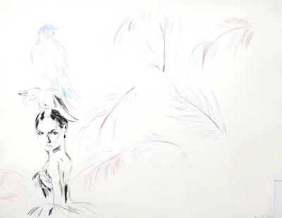 Karen Kilimnik - Firebird and Bluebird: Lot 29 Karen Kilimnik American (b. 1955) Firebird and Bluebird (1997) crayon and pastel on paper unsigned but dated lower right sheet: 20 x 26 inches frame dimensions: 28 x 34 x 1 1/2 inches, wood fra