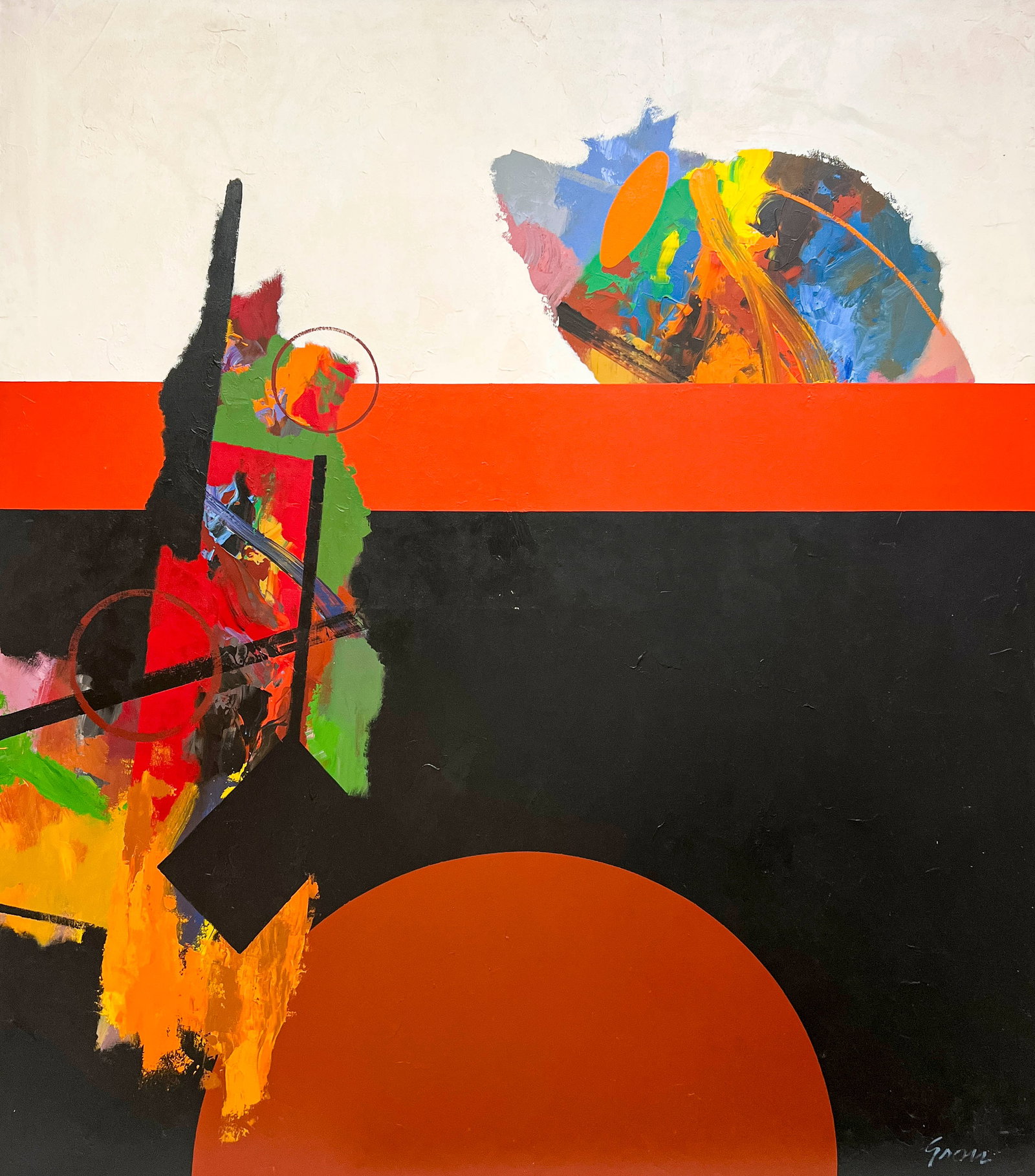 Sidney Gross - Untitled: Lot 54 Sidney Gross American (1921-1969) Untitled oil on canvas signed lower right 74 1/2 x 65 3/4 inches frame dimensions: 75 1/2 x 66 3/4 x 1 1/2 inches, wood strip frame Provenance: From a Private