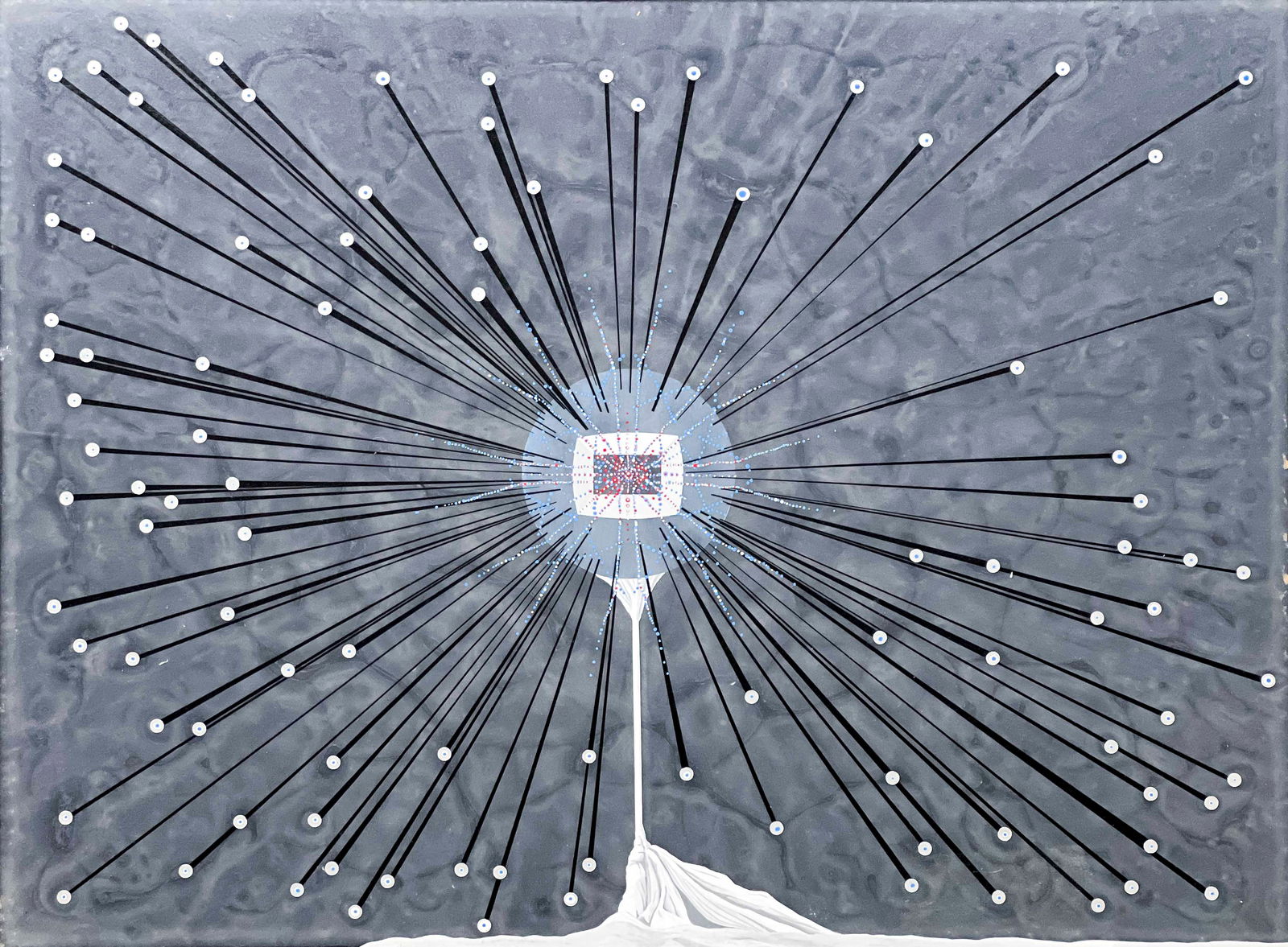 Jay Davis - Untitled (blue sphere, red, white, and blue tapestry) (1 of 6)