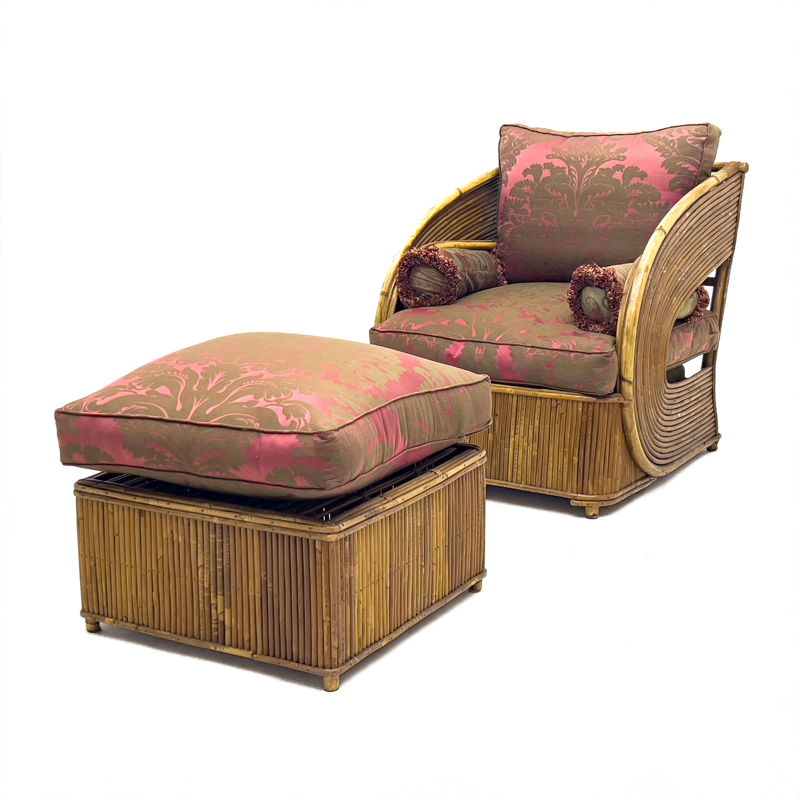 Modernist Pencil Reed Rattan Lounge and Ottoman (1 of 6)