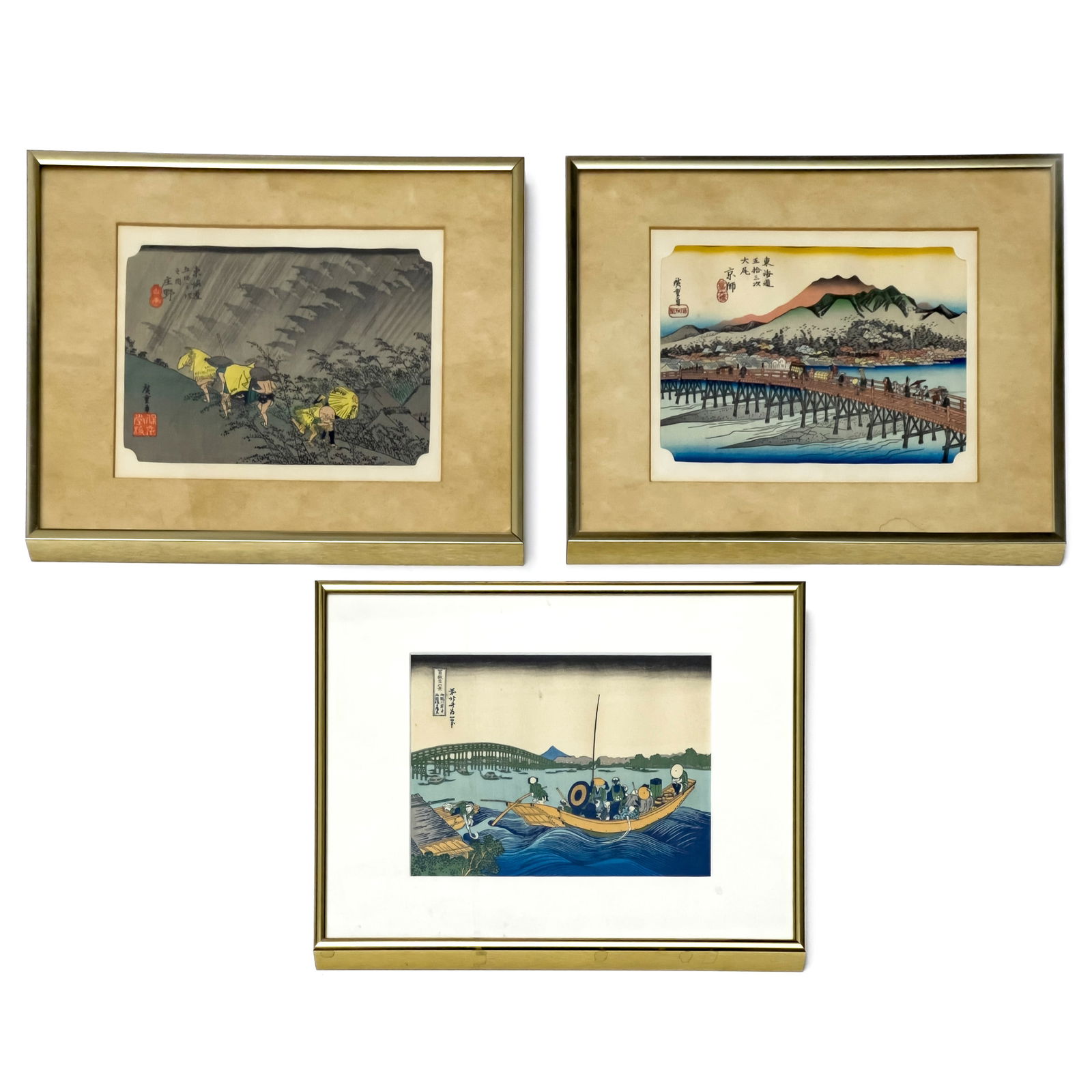Three Japanese Woodblock Prints Hiroshige and Hokusai (1 of 4)