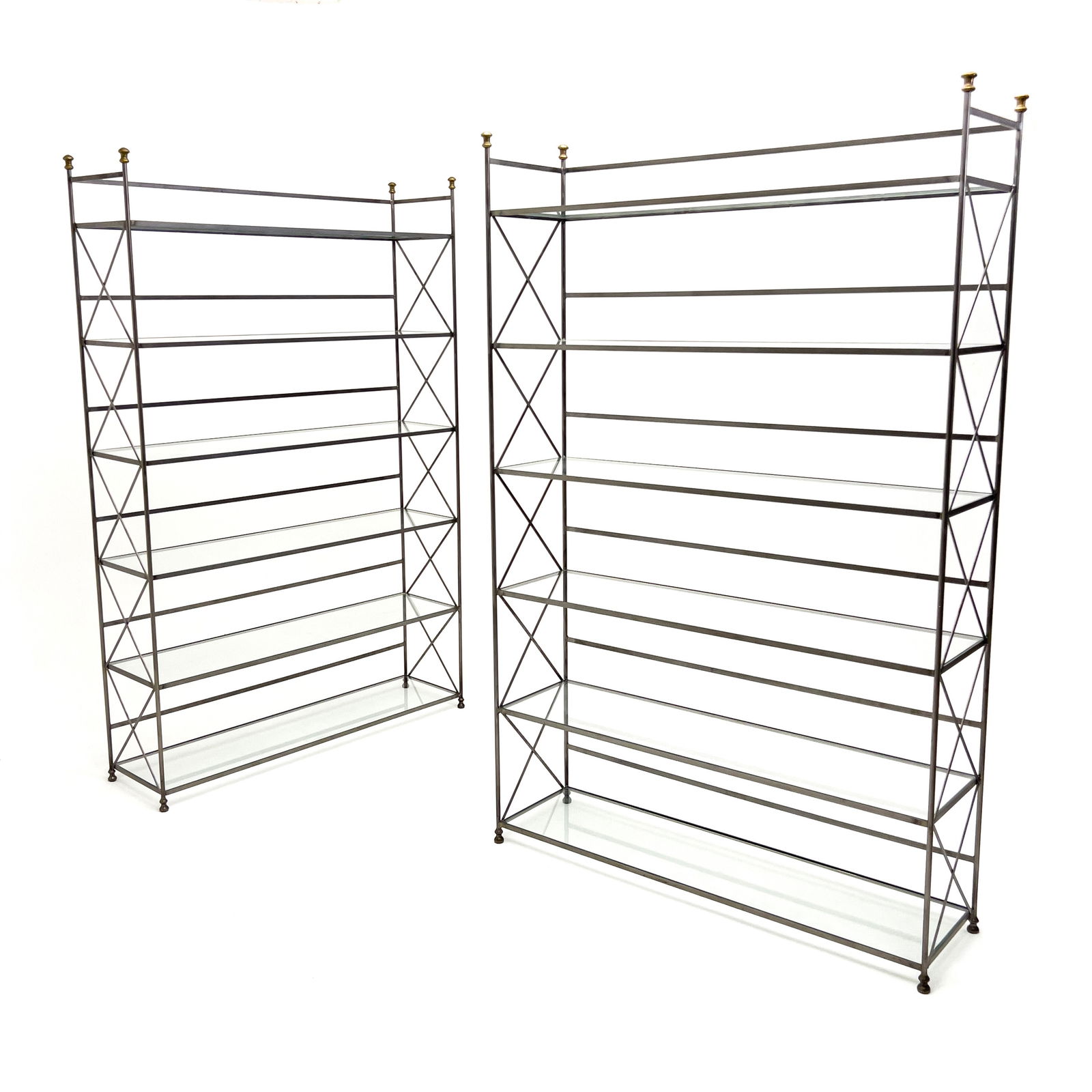 Neoclassical Steel and Brass Étagère, Pair (1 of 6)