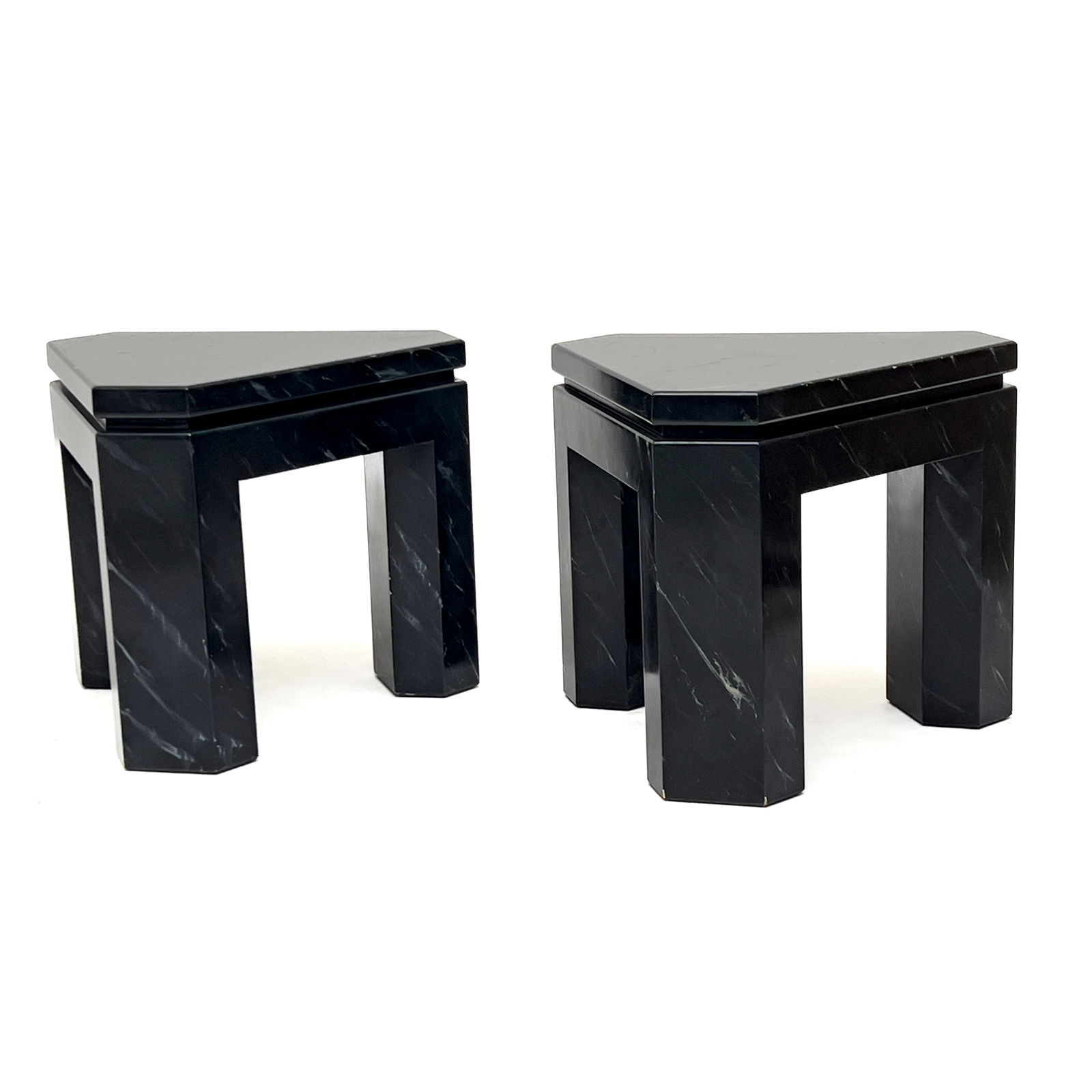 Furniture Concepts Black Faux Marble Triangular Side Tables, Pair (1 of 9)