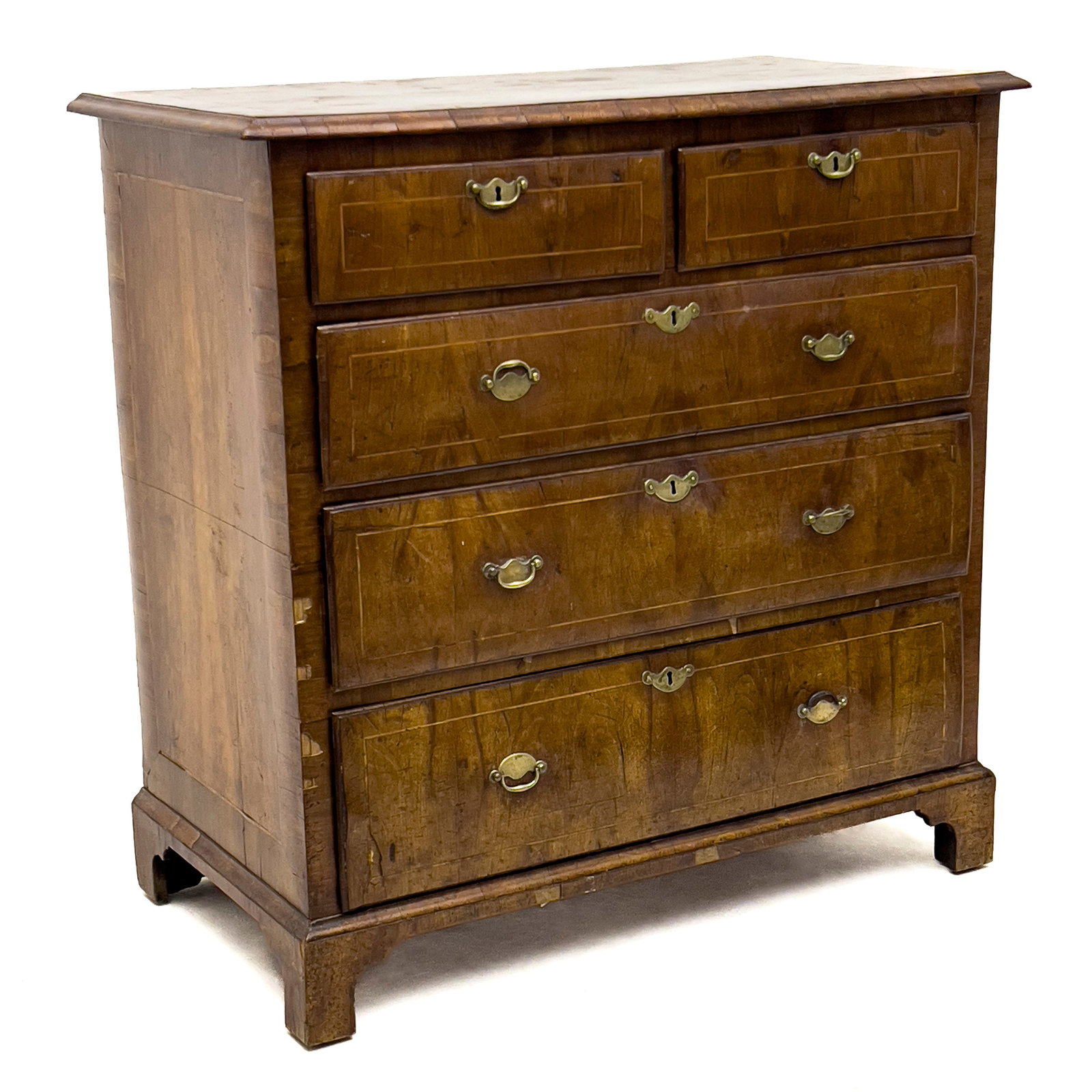 Mahogany Chest of Drawers: Lot 260 Mahogany Chest of Drawers chest having 5 drawers with brass hardware, resting on bracket feet 40 x 39 1/2 x 30 inches Provenance: From the Collection of Mary Libby