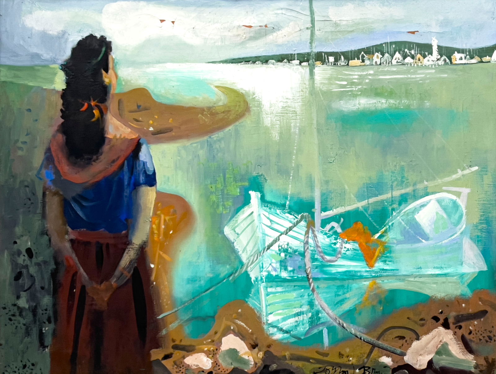 Byron Browne - Provincetown Bay: Lot 37 Byron Browne American (1907-1961) Provincetown Bay (1960) acrylic on canvas signed lower right and verso 20 x 26 inches frame dimensions: 27 x 33 x 1 1/2 inches, wood frame Provenance: The Esta