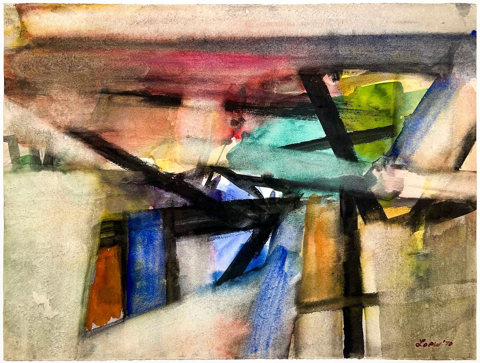 Michael Loew - Untitled (Abstract Composition in Black, Blue, and Green): Lot 97 Michael Loew American (1907-1985) Untitled (Abstract Composition in Black, Blue, and Green) (1970) watercolor on paper signed lower right 18 1/8 x 24 inches unframed Provenance: From a Private