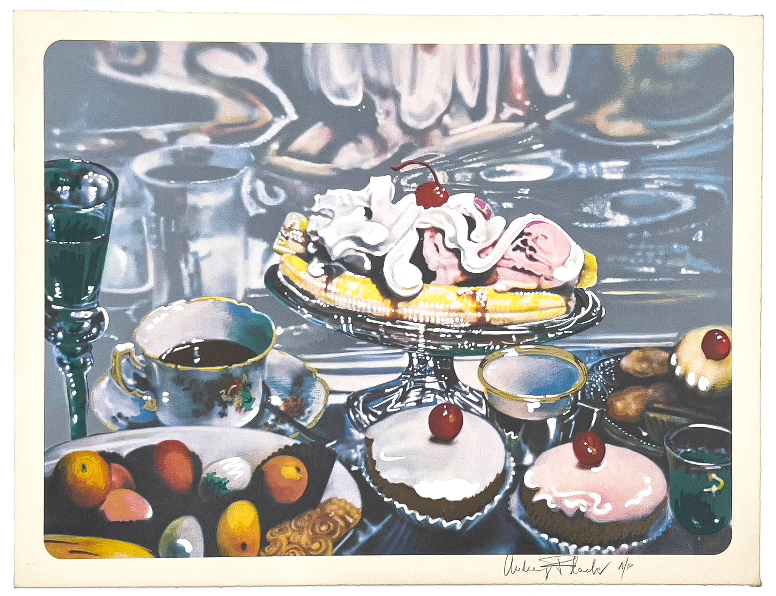Audrey Flack - Banana Split Sundae: Lot 159 Audrey Flack American (1931-2024) Banana Split Sundae (1981) color lithograph and screenprint signed lower right, artist proof, blind stamp lower left sheet: 20 x 26 1/4 inches unframed Proven