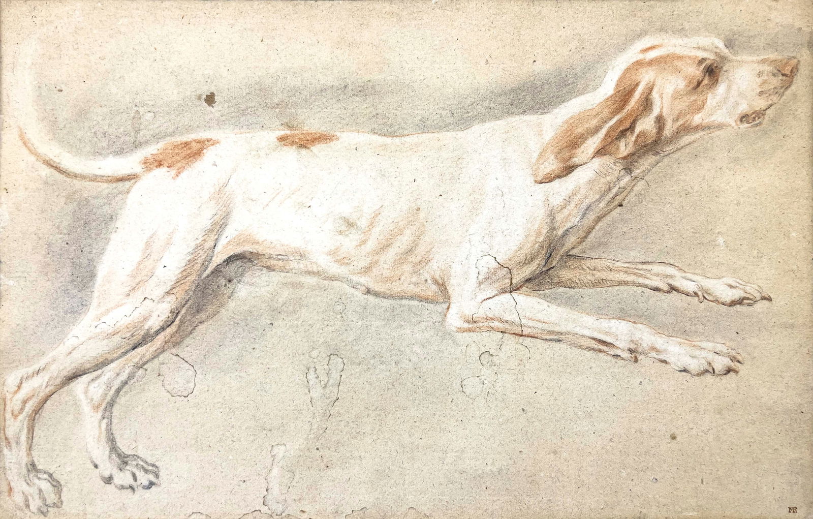 Jean-Baptiste Oudry - Le Chein: Lot 25 Jean-Baptiste Oudry French (1686-1755) Le Chein (18th Century ) chalk and pencil on paper 12 3/4 x 19 3/4 inches frame dimensions: 19 1/4 x 26 1/4 x 1 1/2 inches, wood frame with glazing Proven