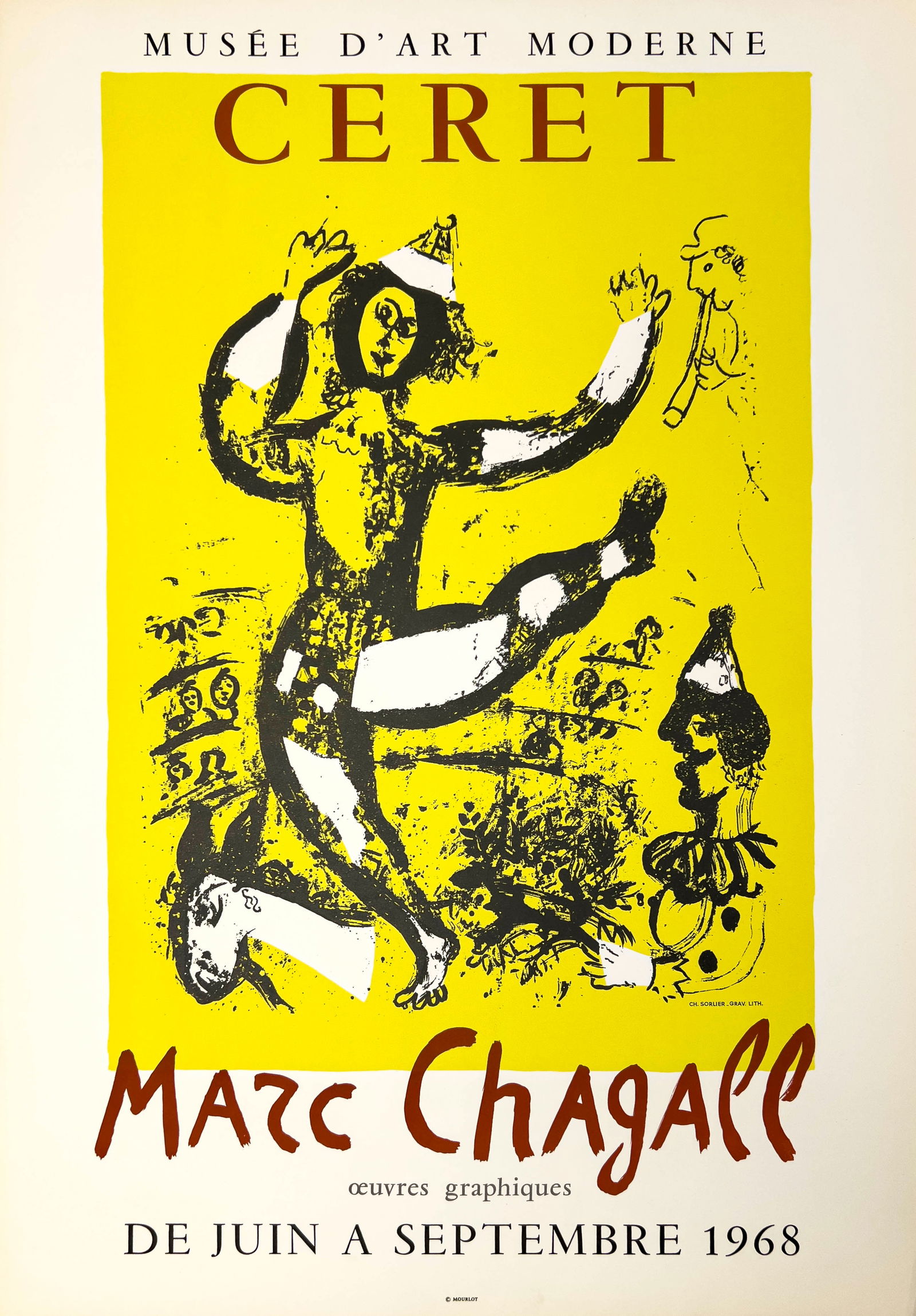 Marc Chagall Musée d'art Moderne Ceret Poster: Lot 89 Marc Chagall Musée d'art Moderne Ceret Poster (1968) Lithograph by Charles Sorlier, printed by Mourlot Imprimeur 28 3/4 x 20 inches unframed Provenance: From the Collection of Jack Krumh