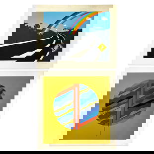 Allan D'Arcangelo and Ernest Trova, 2 Editions: Lot 91 Allan D'Arcangelo and Ernest Trova, 2 Editions (1974/1975) Comprising, Allan D'Arcangelo, Rainbow Highway, serigraph, 1977 Ernest Trova, Untitled, serigraph, 1975 sheet (larger): 28 x 28 inche